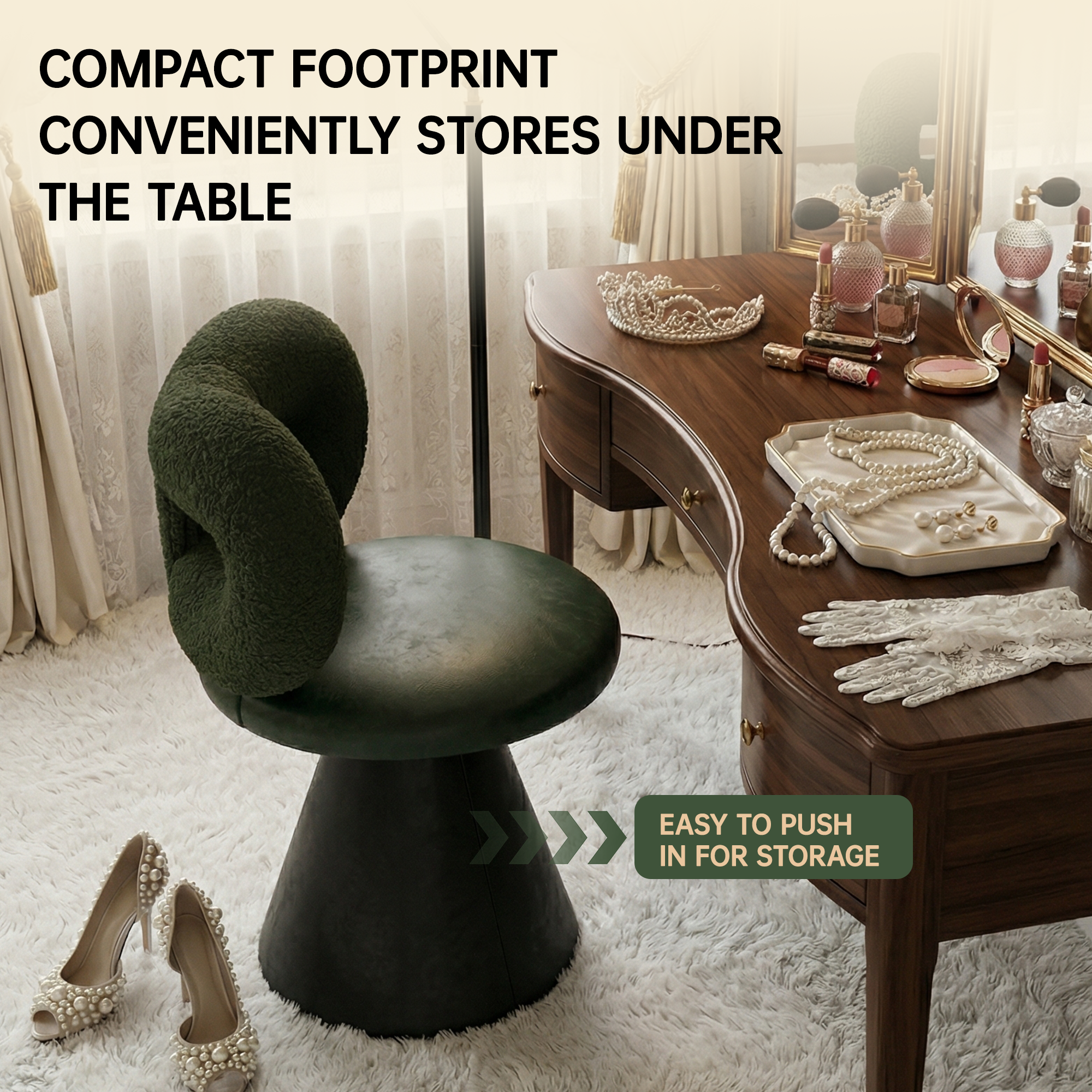 Easthome 360°Swivel Vanity Stool, Stain-Proof, Waterproof Round Bowtie Back Makeup Chair for Bedroom, Living Room, Vanity Room, Study