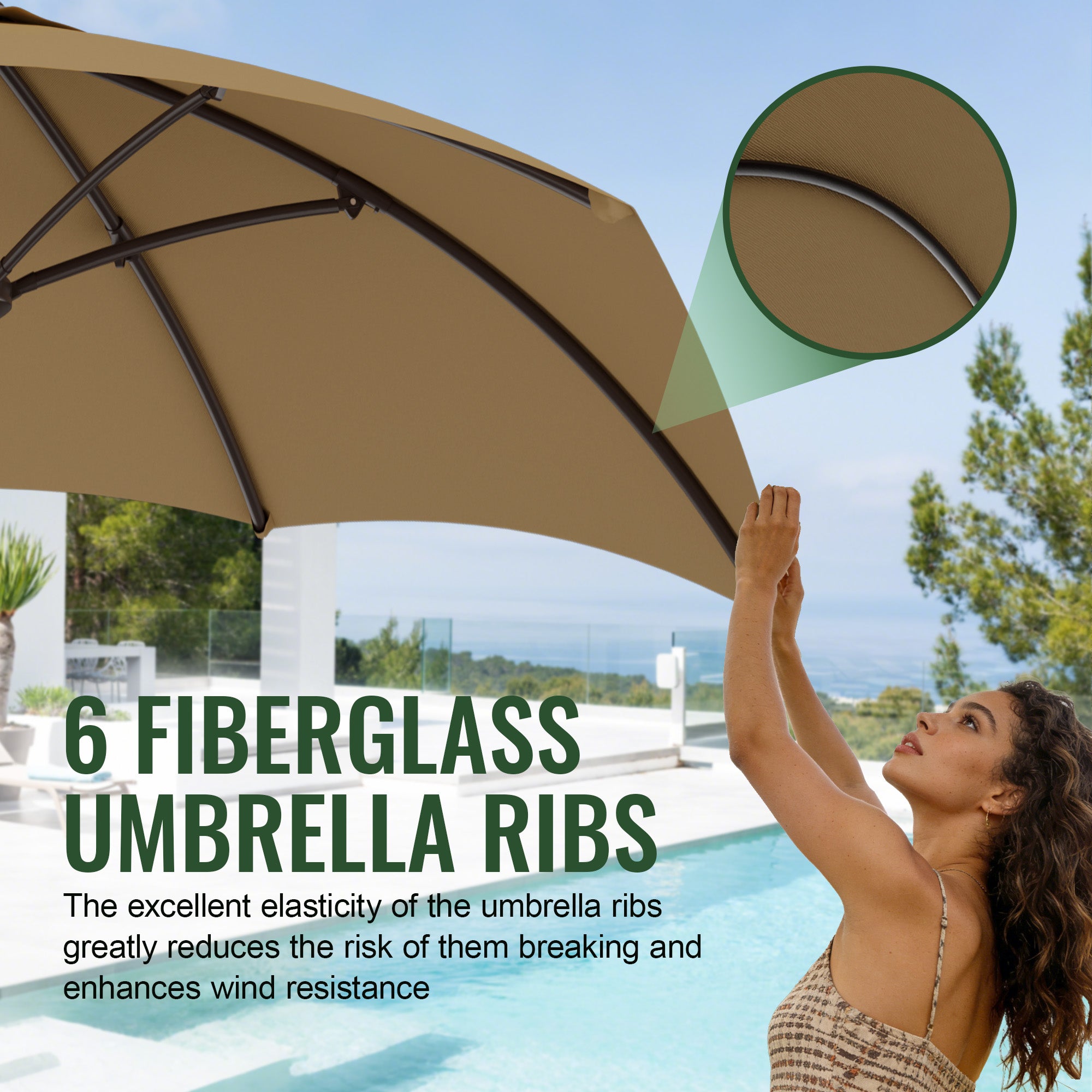 Easthome 7.5' Patio Umbrella Outdoor Table Market Umbrella with Smooth Crank handle, 6 Ribs, Backyard, Poolside, Garden