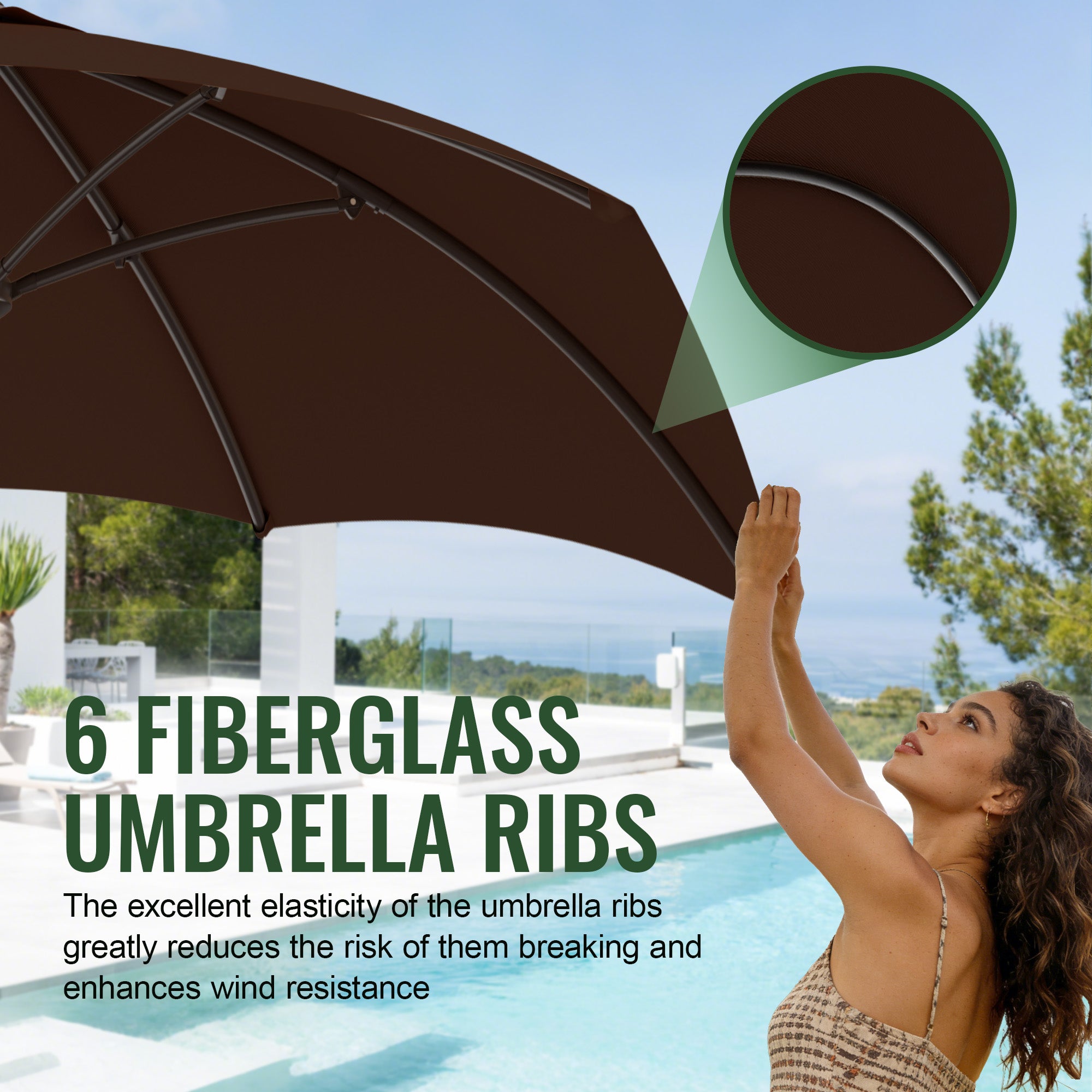 Easthome 7.5' Patio Umbrella Outdoor Table Market Umbrella with Smooth Crank handle, 6 Ribs, Backyard, Poolside, Garden