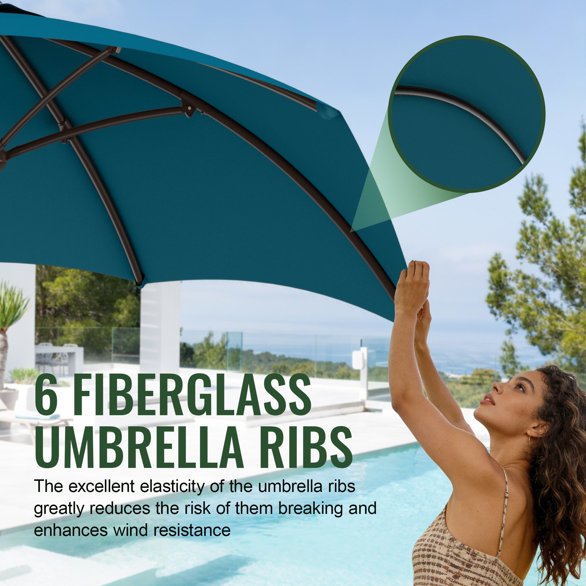 Easthome 7.5' Patio Umbrella Outdoor Table Market Umbrella with Smooth Crank handle, 6 Ribs, Backyard, Poolside, Garden
