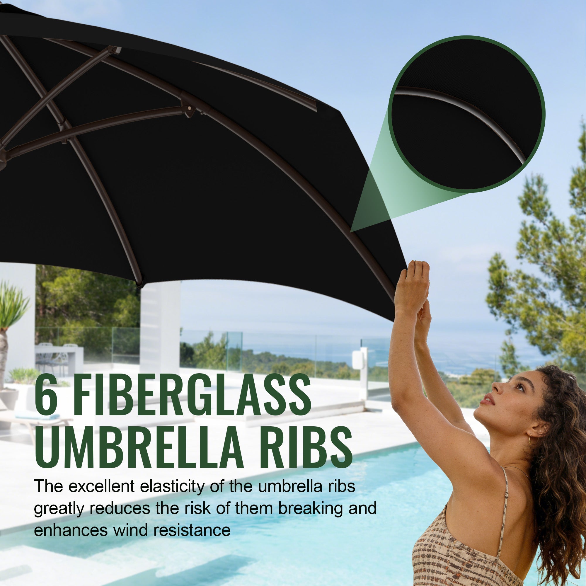 Easthome 7.5' Patio Umbrella Outdoor Table Market Umbrella with Smooth Crank handle, 6 Ribs, Backyard, Poolside, Garden