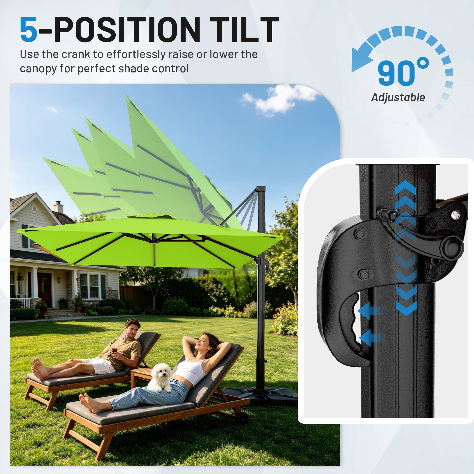 Easthome 10 × 10FT Square Cantilever Patio Umbrella, 360° Rotating Offset Umbrella with Crank, 8 ribs, Outdoor Hanging Roman Umbrella for Garden Deck Backyard