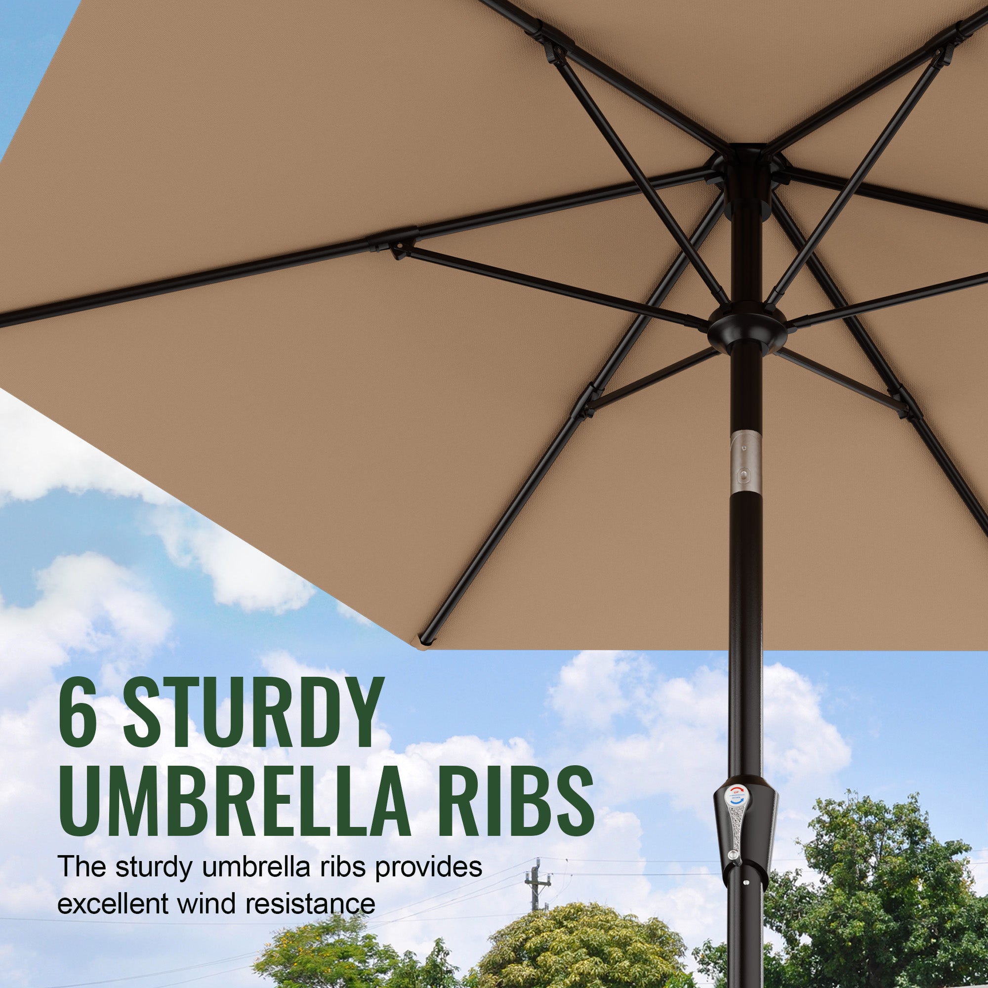 Easthome 9ft Patio Umbrella with Crank Lift System & 6 Sturdy Ribs Waterproof, Patio Table Umbrella Perfect for Poolside, Terrace, Beach and Outdoor Restaurant