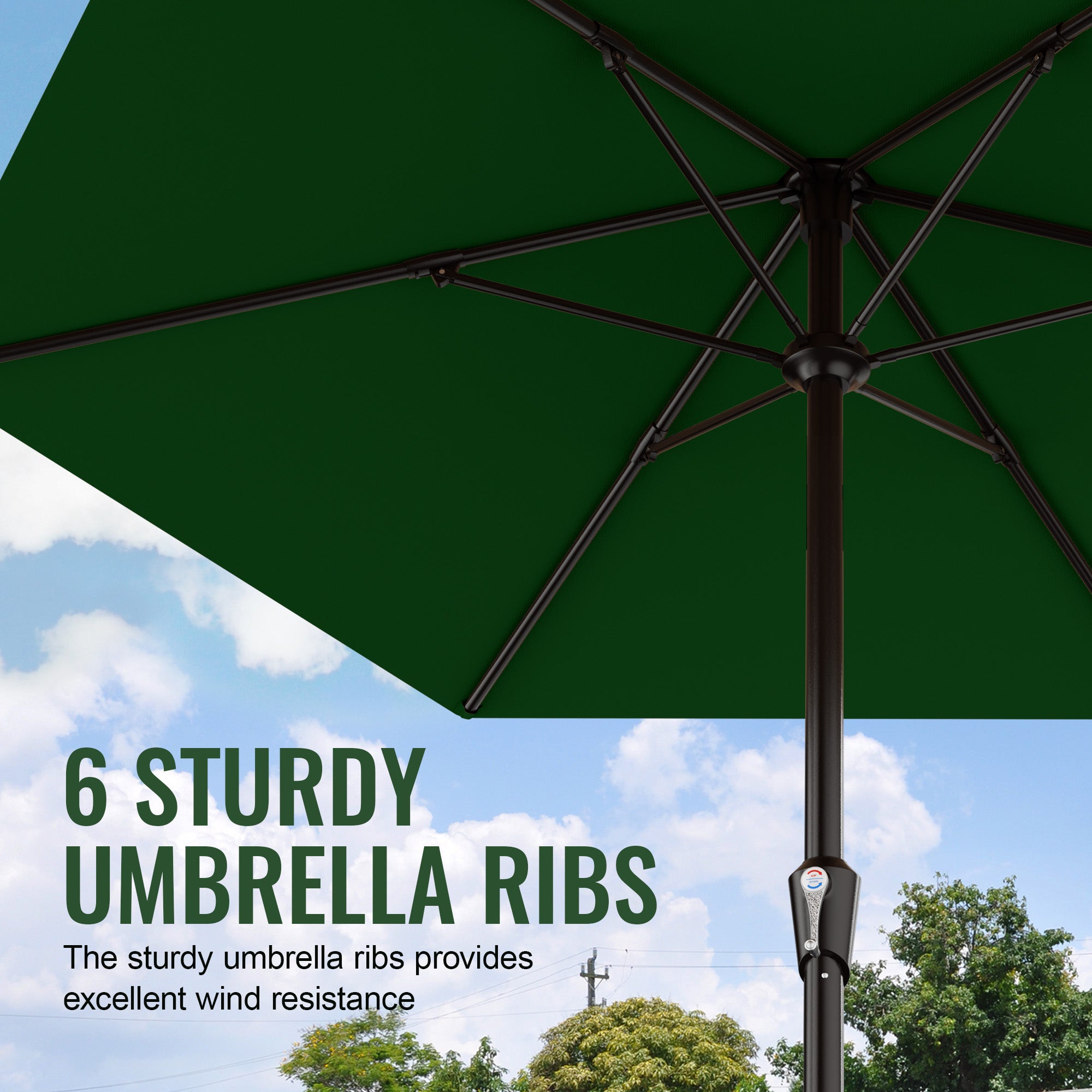 Easthome 9ft Patio Umbrella with Crank Lift System & 6 Sturdy Ribs Waterproof, Patio Table Umbrella Perfect for Poolside, Terrace, Beach and Outdoor Restaurant