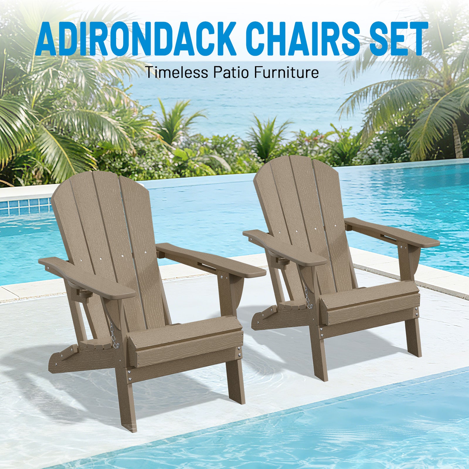 Easthome Adirondack Chair, HDPE All-Weather Outdoor Patio Lounge Chair with Cup Holder & 380lb Capacity for Deck, Garden, Poolside, Backyard