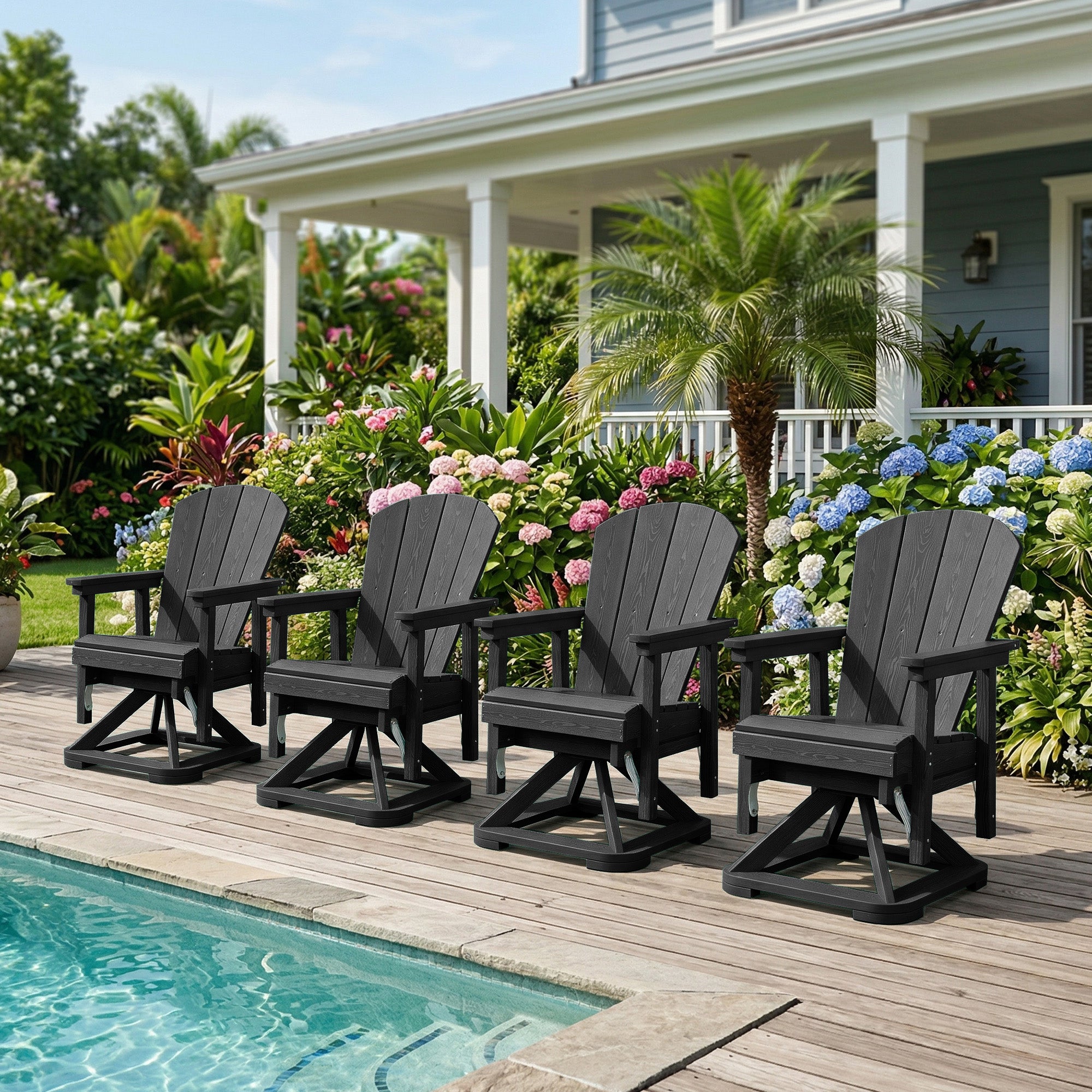 Easthome 360°Swivel Glider Adirondack Chair All-Weather HDPE Outdoor Rocking Chair with Ergonomic Backrest, Outdoor Swivel Rocker for Patio, Porch & Deck