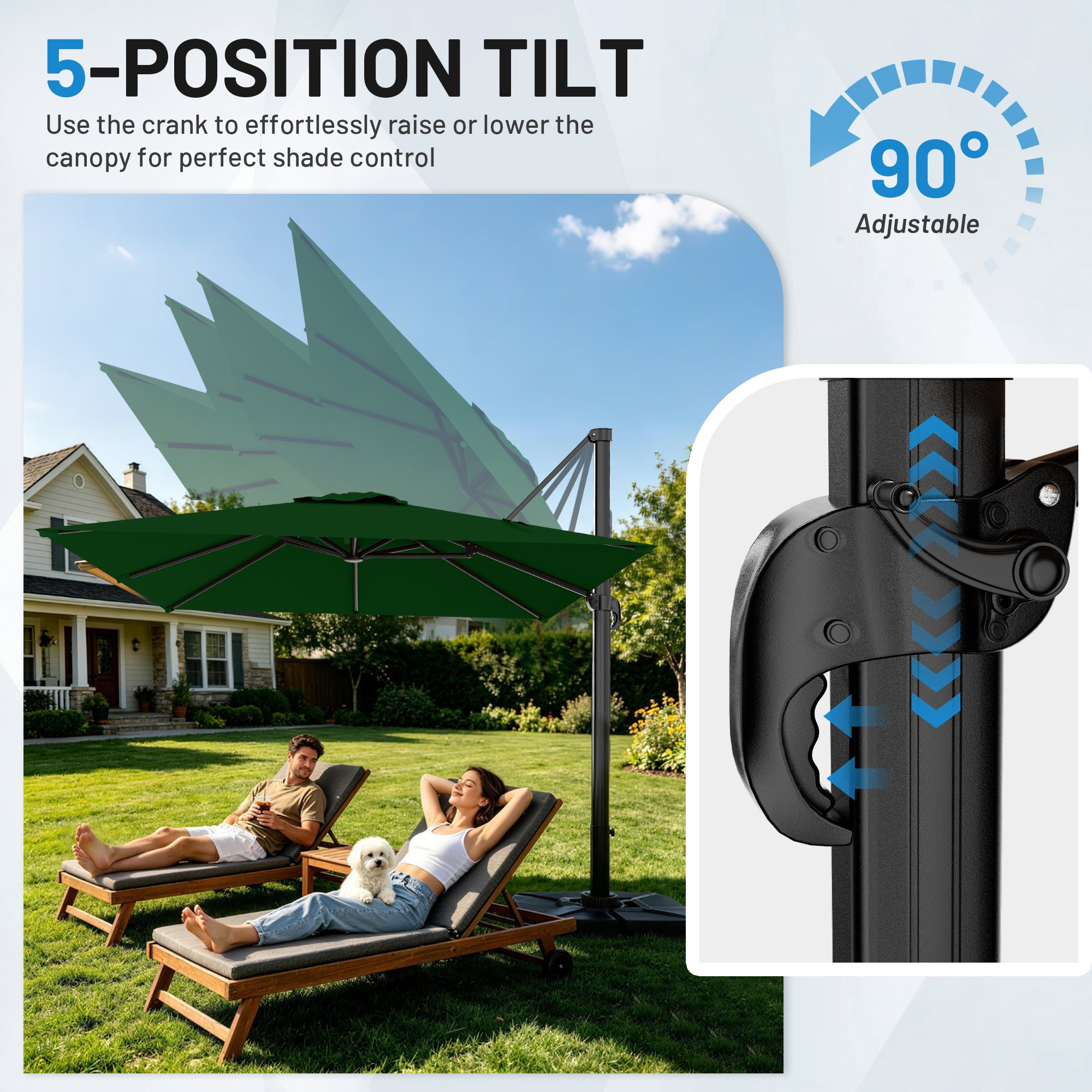 Easthome 10 × 10FT Square Cantilever Patio Umbrella, 360° Rotating Offset Umbrella with Crank, 8 ribs, Outdoor Hanging Roman Umbrella for Garden Deck Backyard