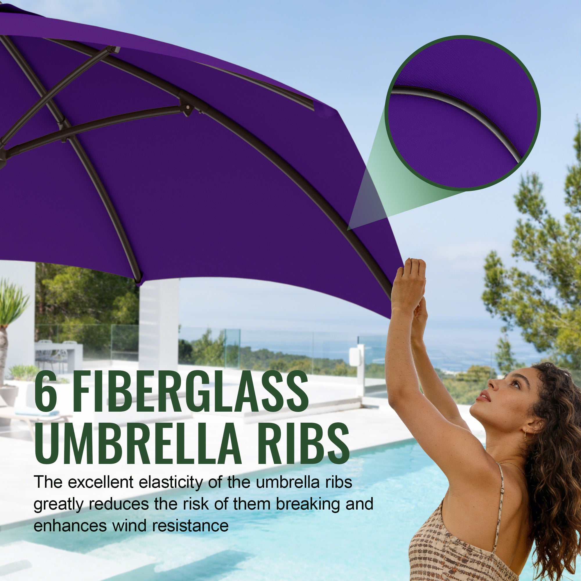 Easthome 7.5' Patio Umbrella Outdoor Table Market Umbrella with Smooth Crank handle, 6 Ribs, Backyard, Poolside, Garden