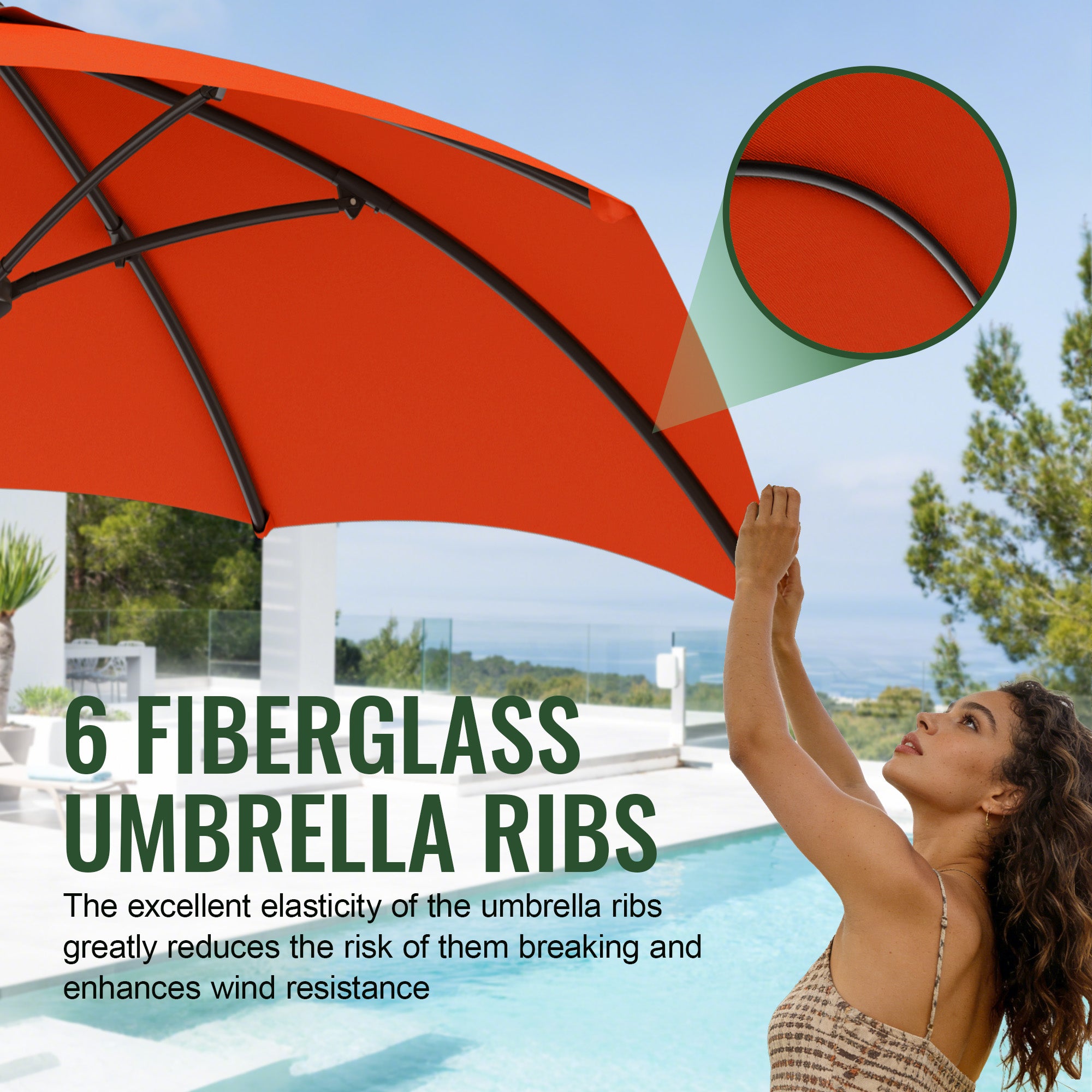Easthome 7.5' Patio Umbrella Outdoor Table Market Umbrella with Smooth Crank handle, 6 Ribs, Backyard, Poolside, Garden