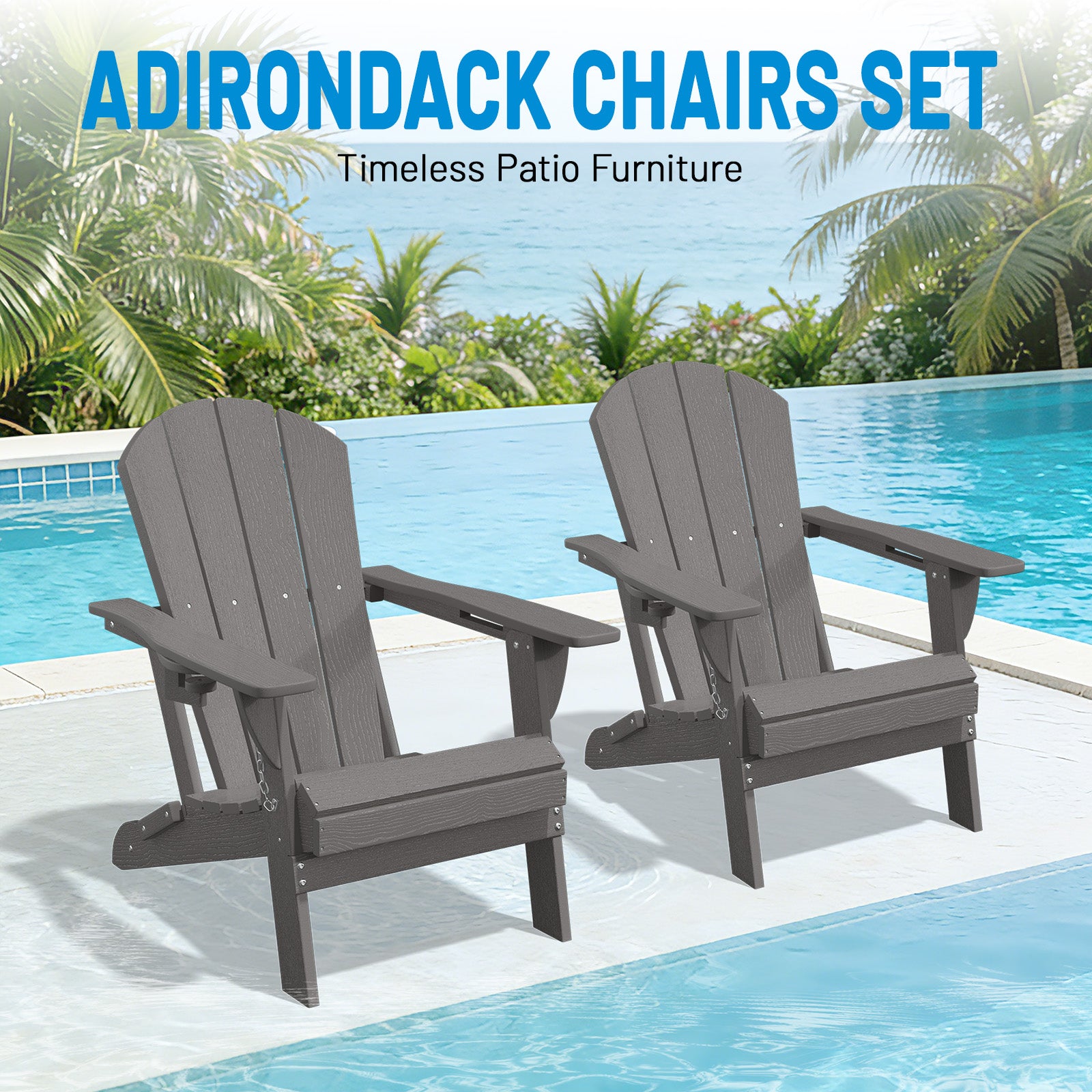 Easthome Adirondack Chair, HDPE All-Weather Outdoor Patio Lounge Chair with Cup Holder & 380lb Capacity for Deck, Garden, Poolside, Backyard