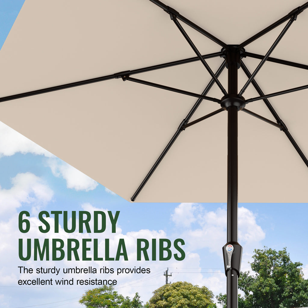 Easthome 9ft Patio Umbrella with Crank Lift System & 6 Sturdy Ribs Waterproof, Patio Table Umbrella Perfect for Poolside, Terrace, Beach and Outdoor Restaurant