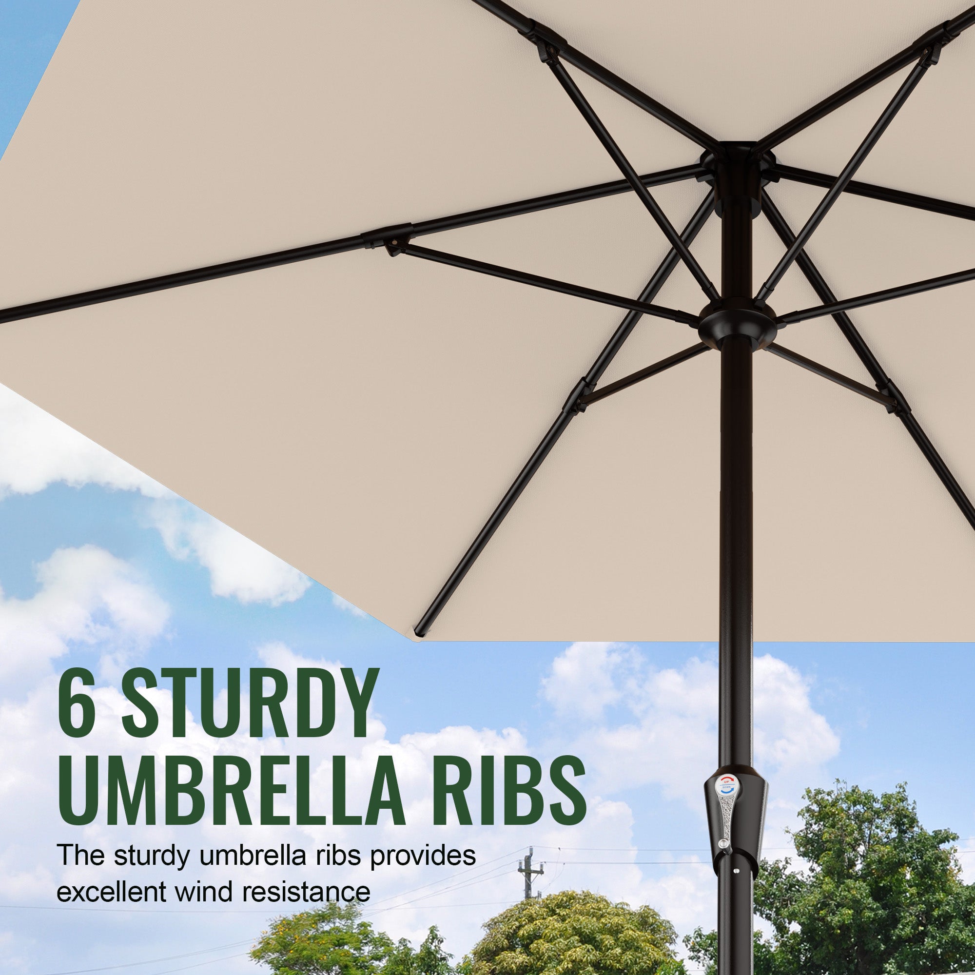 Easthome 9ft Patio Umbrella with Crank Lift System & 6 Sturdy Ribs Waterproof, Patio Table Umbrella Perfect for Poolside, Terrace, Beach and Outdoor Restaurant