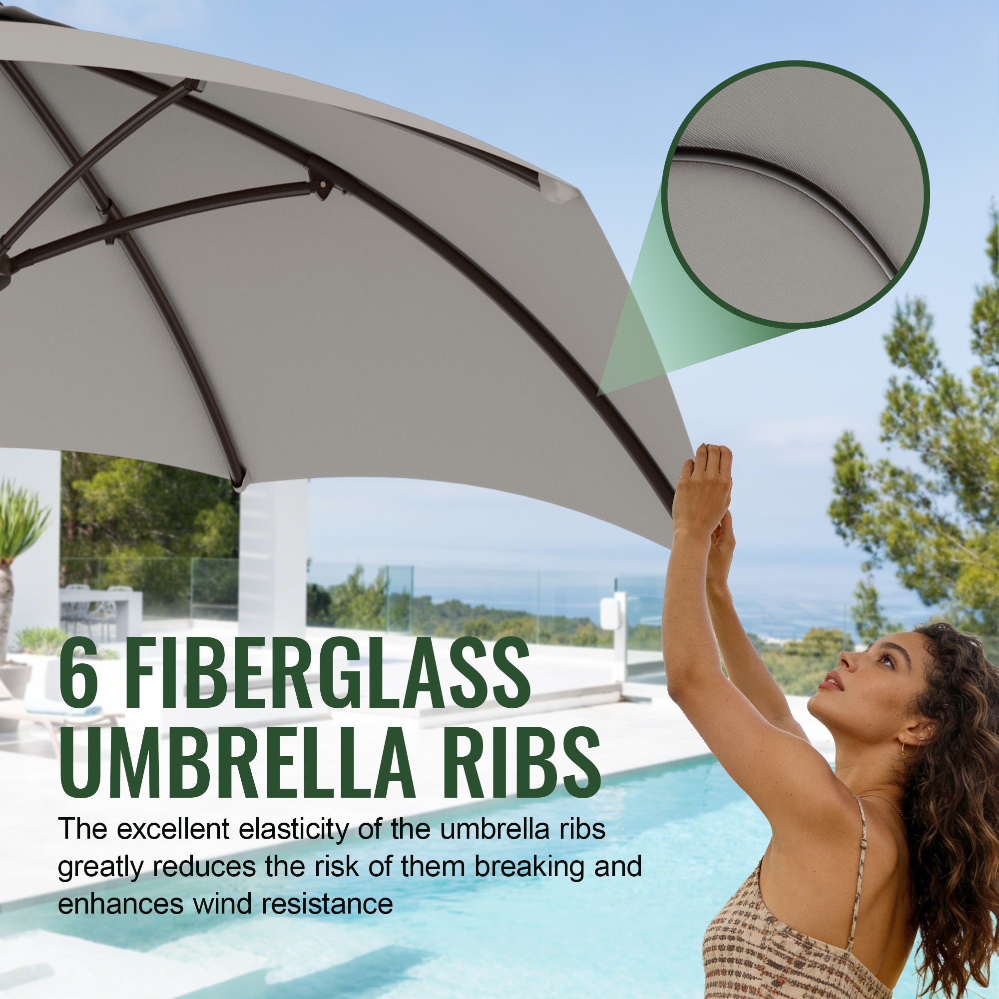 Easthome 7.5' Patio Umbrella Outdoor Table Market Umbrella with Smooth Crank handle, 6 Ribs, Backyard, Poolside, Garden