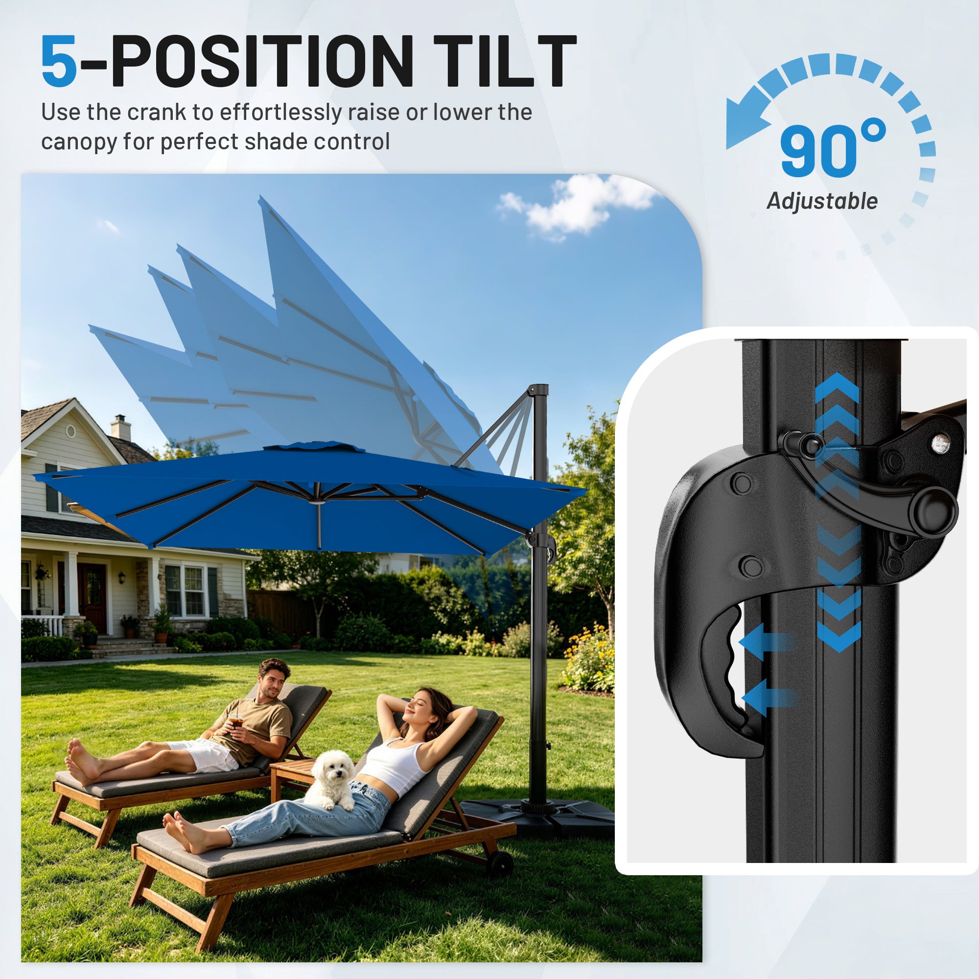 Easthome 10 × 10FT Square Cantilever Patio Umbrella, 360° Rotating Offset Umbrella with Crank, 8 ribs, Outdoor Hanging Roman Umbrella for Garden Deck Backyard