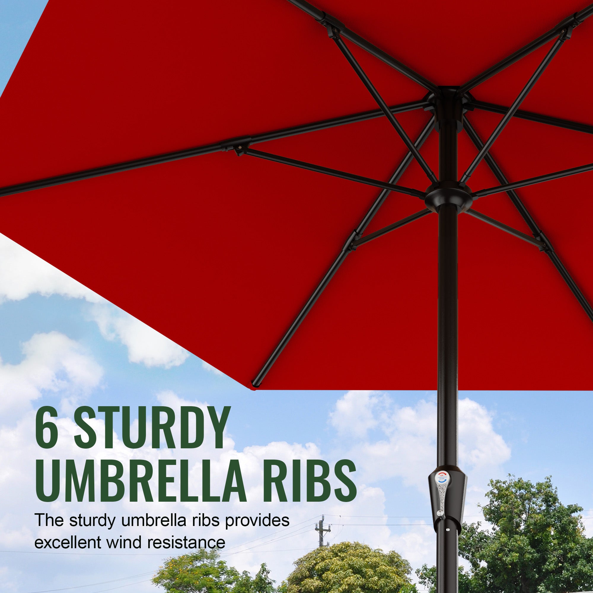 Easthome 9ft Patio Umbrella with Crank Lift System & 6 Sturdy Ribs Waterproof, Patio Table Umbrella Perfect for Poolside, Terrace, Beach and Outdoor Restaurant