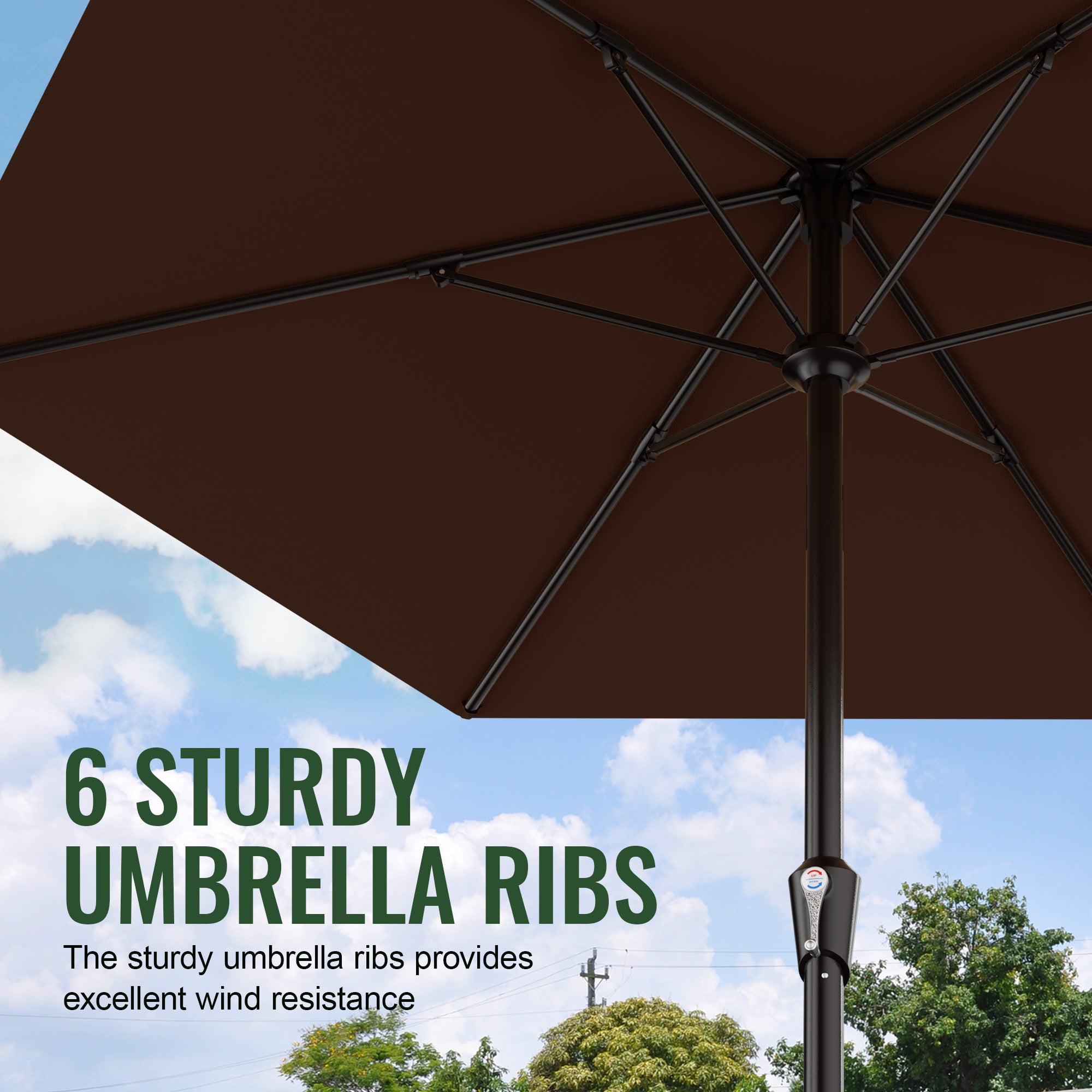 Easthome 9ft Patio Umbrella with Crank Lift System & 6 Sturdy Ribs Waterproof, Patio Table Umbrella Perfect for Poolside, Terrace, Beach and Outdoor Restaurant