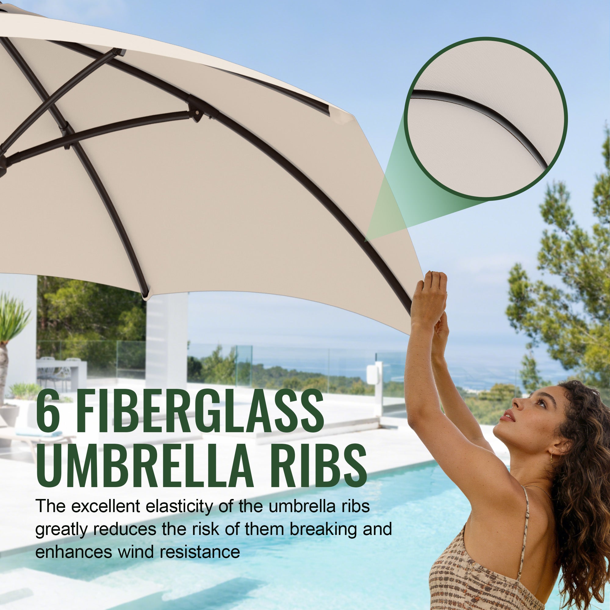 Easthome 7.5' Patio Umbrella Outdoor Table Market Umbrella with Smooth Crank handle, 6 Ribs, Backyard, Poolside, Garden
