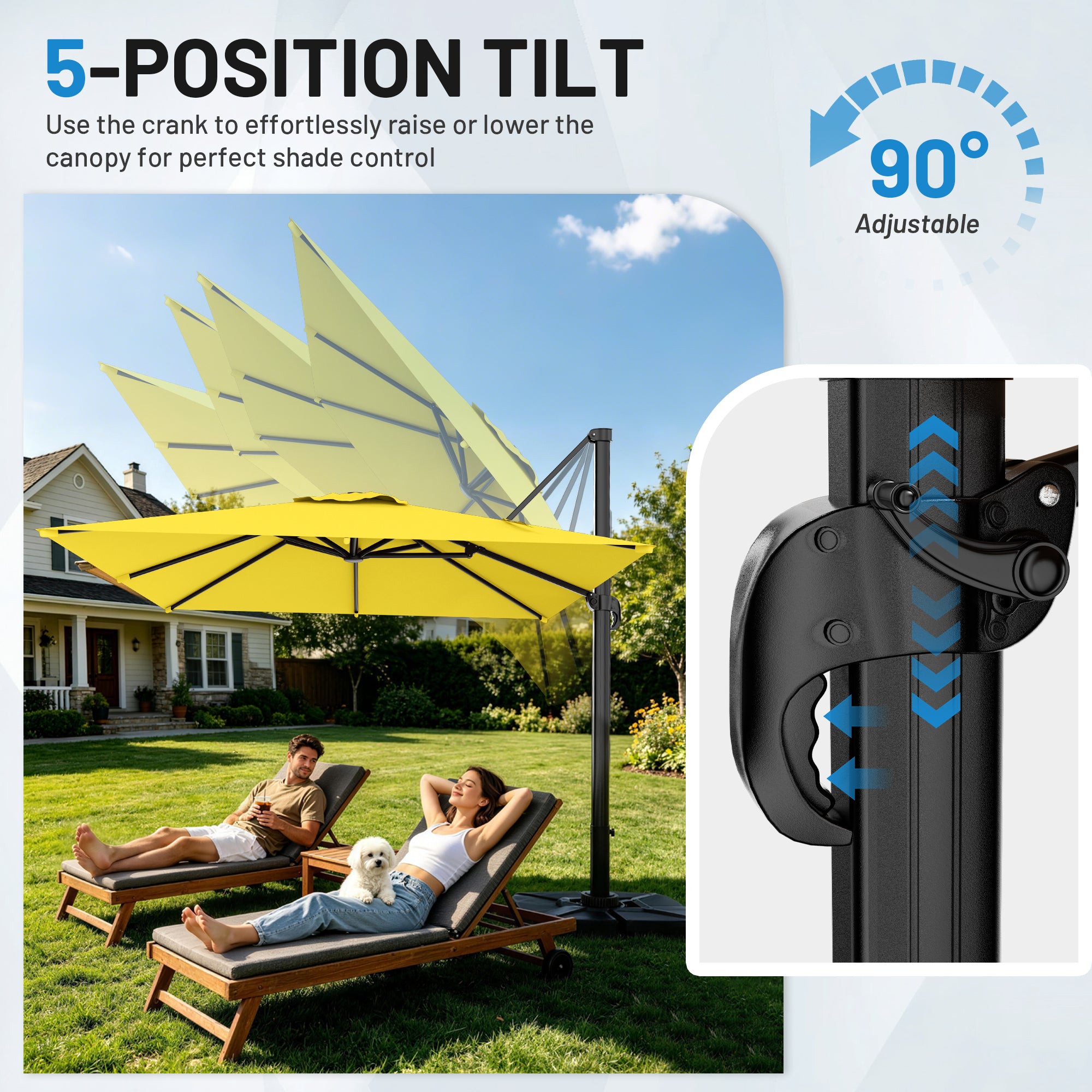 Easthome 10 × 10FT Square Cantilever Patio Umbrella, 360° Rotating Offset Umbrella with Crank, 8 ribs, Outdoor Hanging Roman Umbrella for Garden Deck Backyard