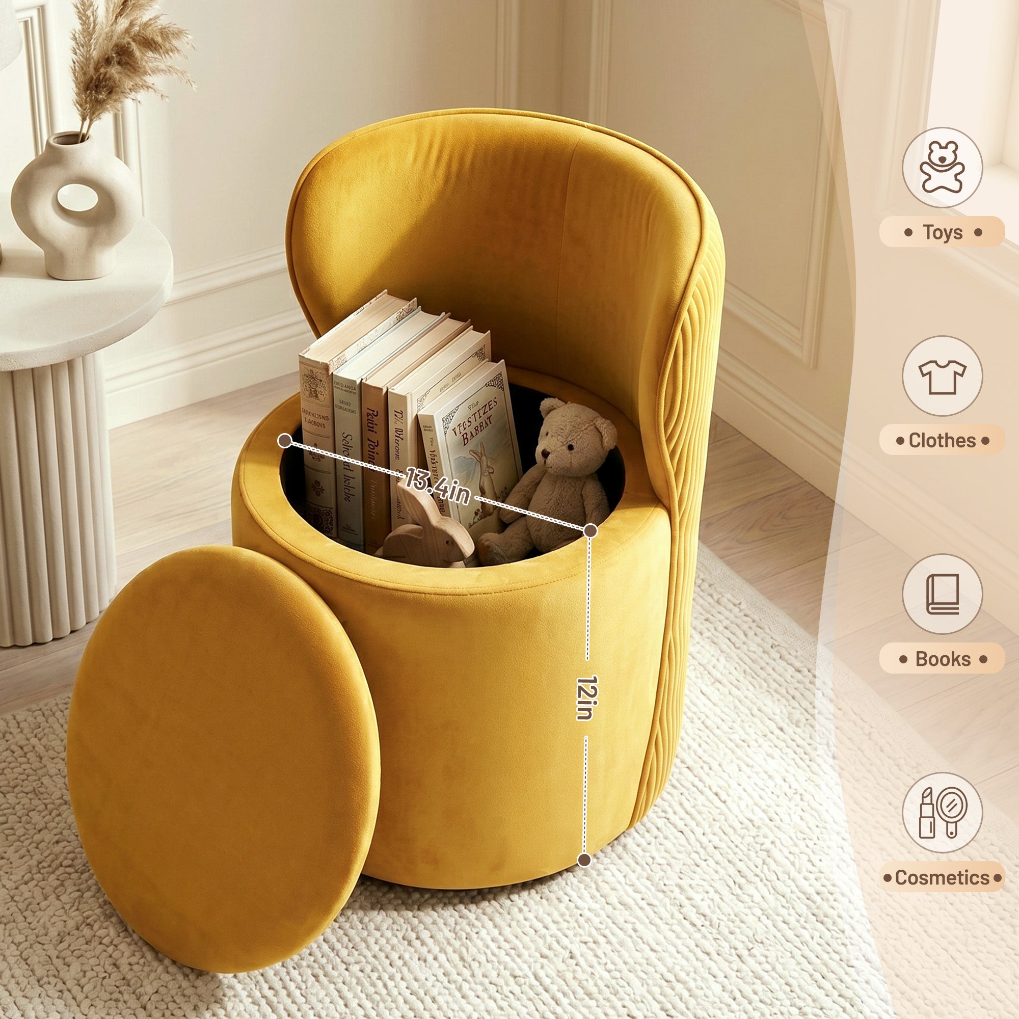 Easthome 360° Swivel Storage Vanity Stool, Hidden Storage Makeup Ottoman Chair for Bedroom, Study, Living Room, Dresser