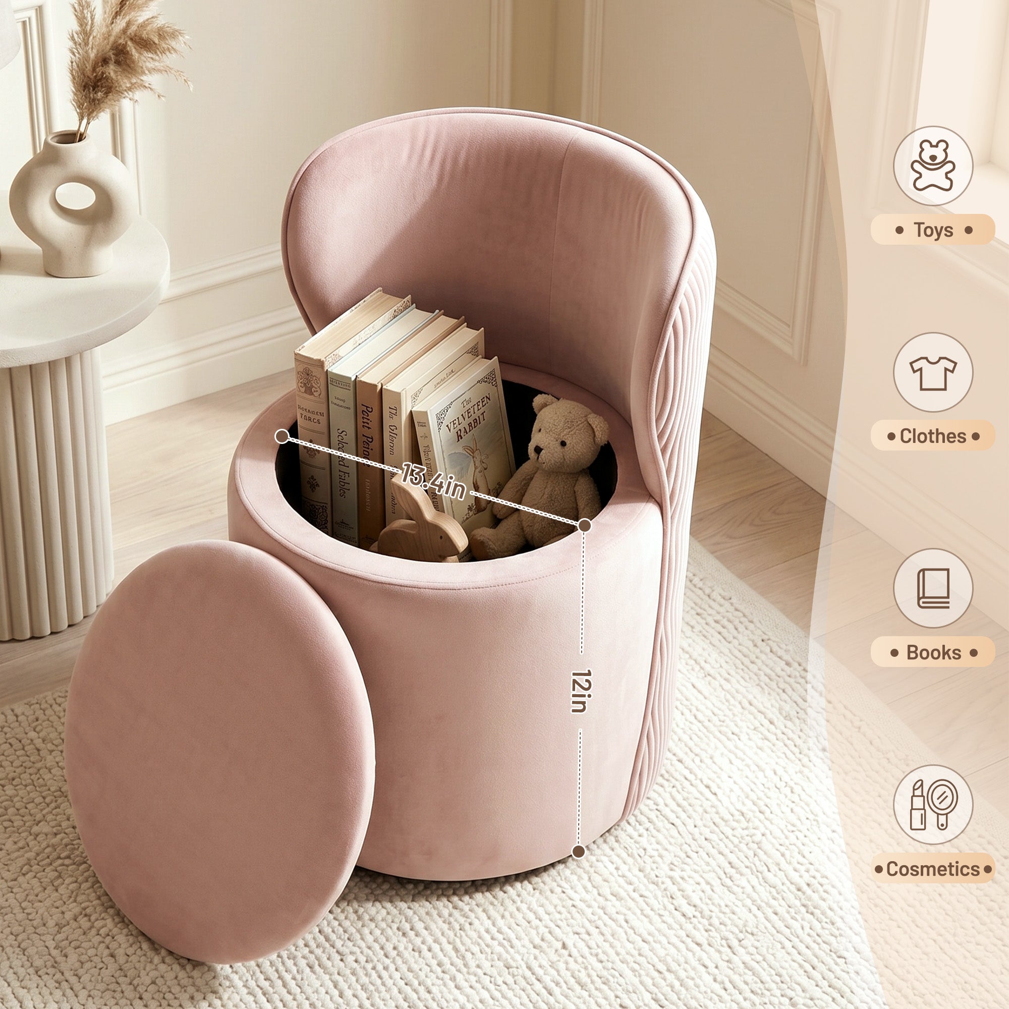 Easthome 360° Swivel Storage Vanity Stool, Hidden Storage Makeup Ottoman Chair for Bedroom, Study, Living Room, Dresser