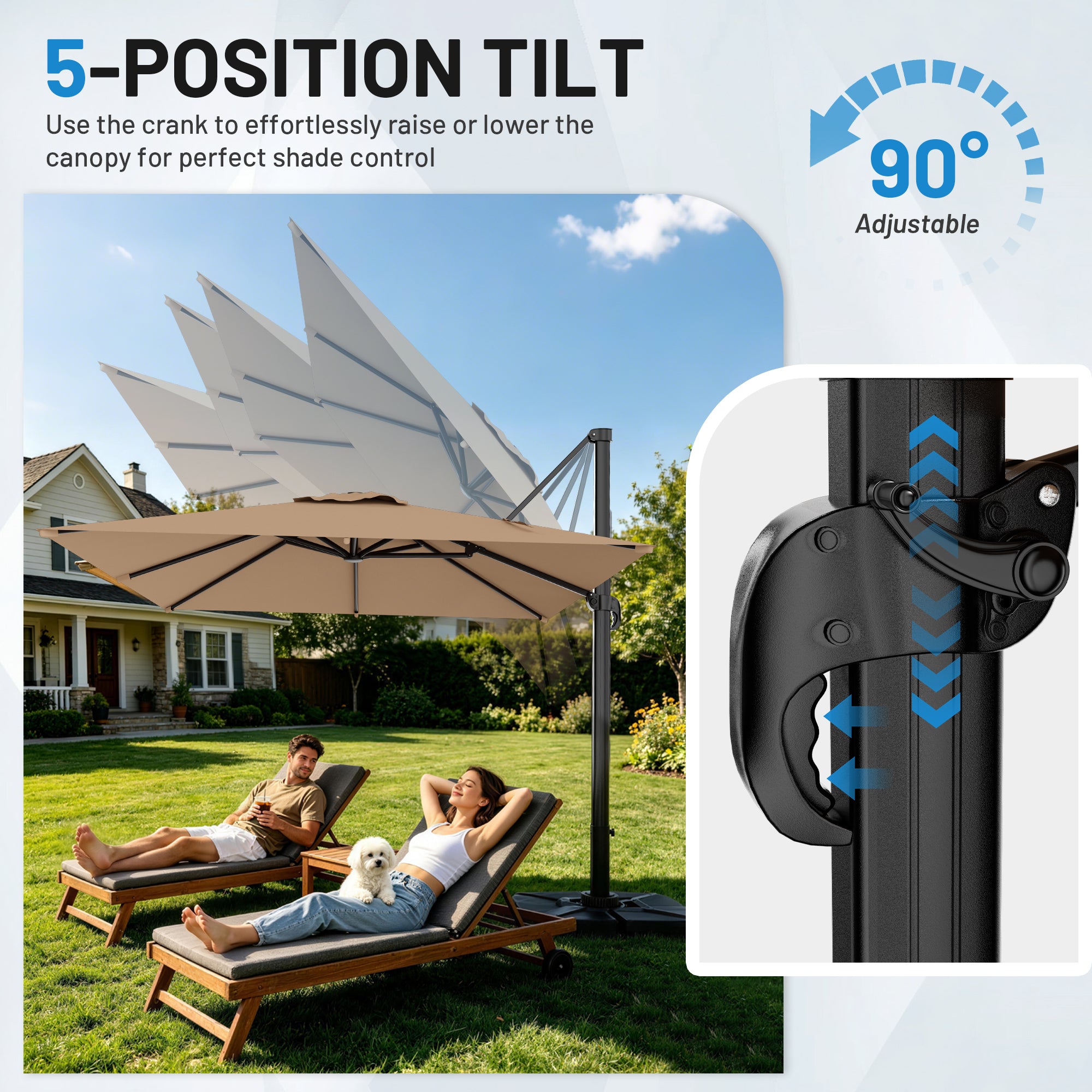 Easthome 10 × 10FT Square Cantilever Patio Umbrella, 360° Rotating Offset Umbrella with Crank, 8 ribs, Outdoor Hanging Roman Umbrella for Garden Deck Backyard