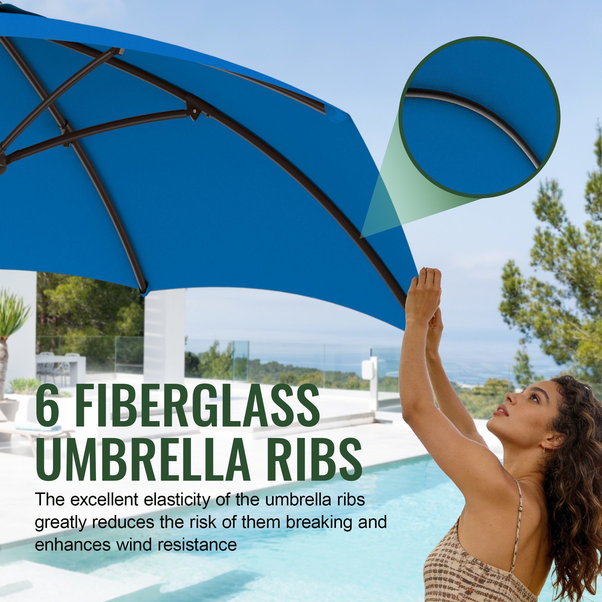 Easthome 7.5' Patio Umbrella Outdoor Table Market Umbrella with Smooth Crank handle, 6 Ribs, Backyard, Poolside, Garden
