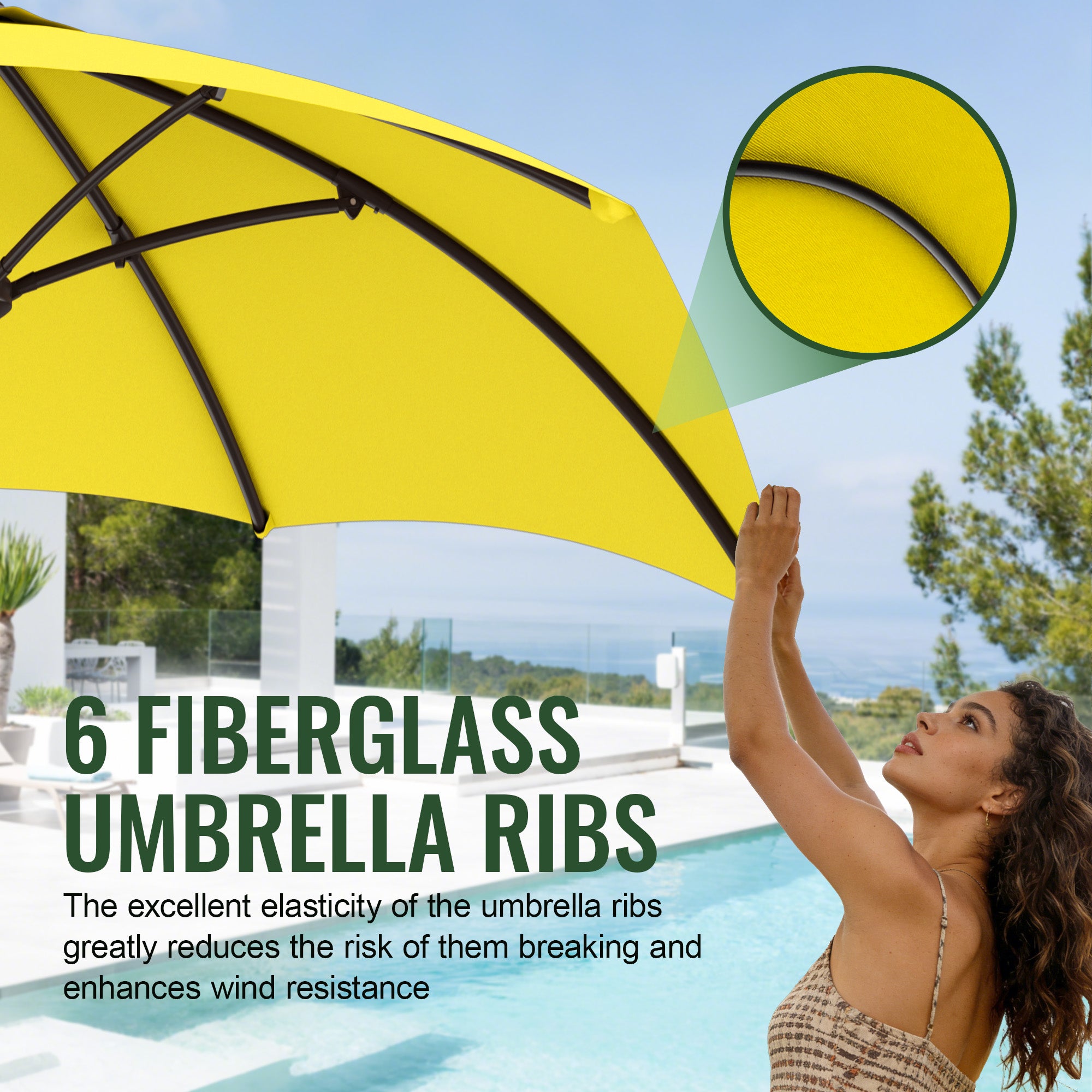 Easthome 7.5' Patio Umbrella Outdoor Table Market Umbrella with Smooth Crank handle, 6 Ribs, Backyard, Poolside, Garden
