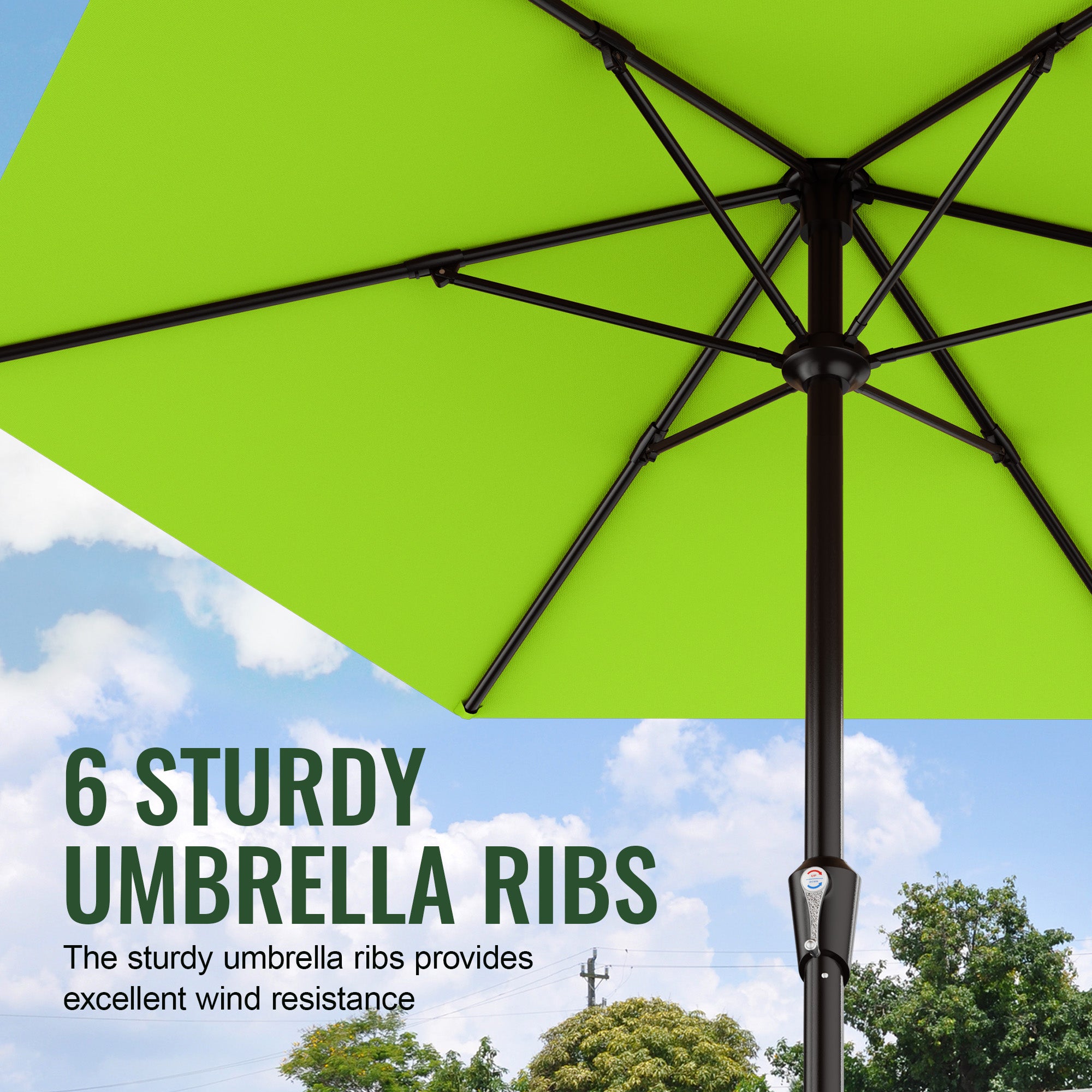 Easthome 9ft Patio Umbrella with Crank Lift System & 6 Sturdy Ribs Waterproof, Patio Table Umbrella Perfect for Poolside, Terrace, Beach and Outdoor Restaurant