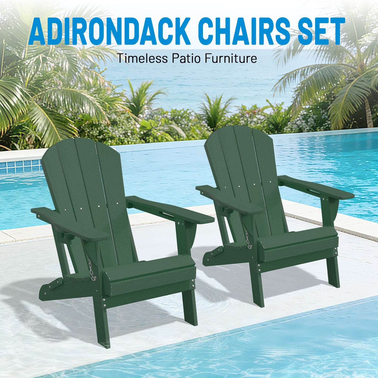 Easthome Adirondack Chair, HDPE All-Weather Outdoor Patio Lounge Chair with Cup Holder & 380lb Capacity for Deck, Garden, Poolside, Backyard