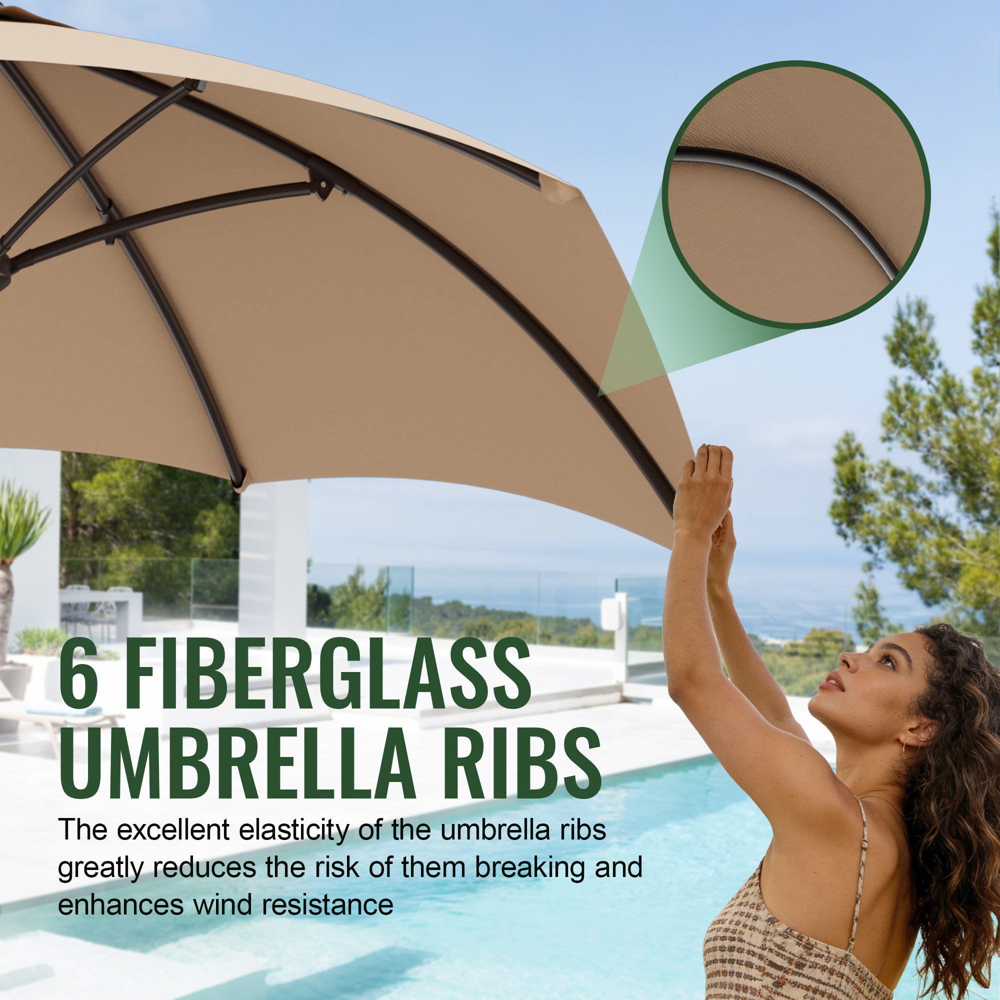 Easthome 7.5' Patio Umbrella Outdoor Table Market Umbrella with Smooth Crank handle, 6 Ribs, Backyard, Poolside, Garden