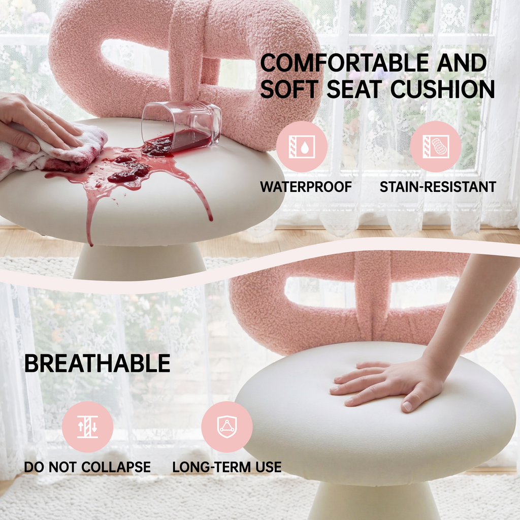 Easthome 360°Swivel Vanity Stool, Stain-Proof, Waterproof Round Bowtie Back Makeup Chair for Bedroom, Living Room, Vanity Room, Study