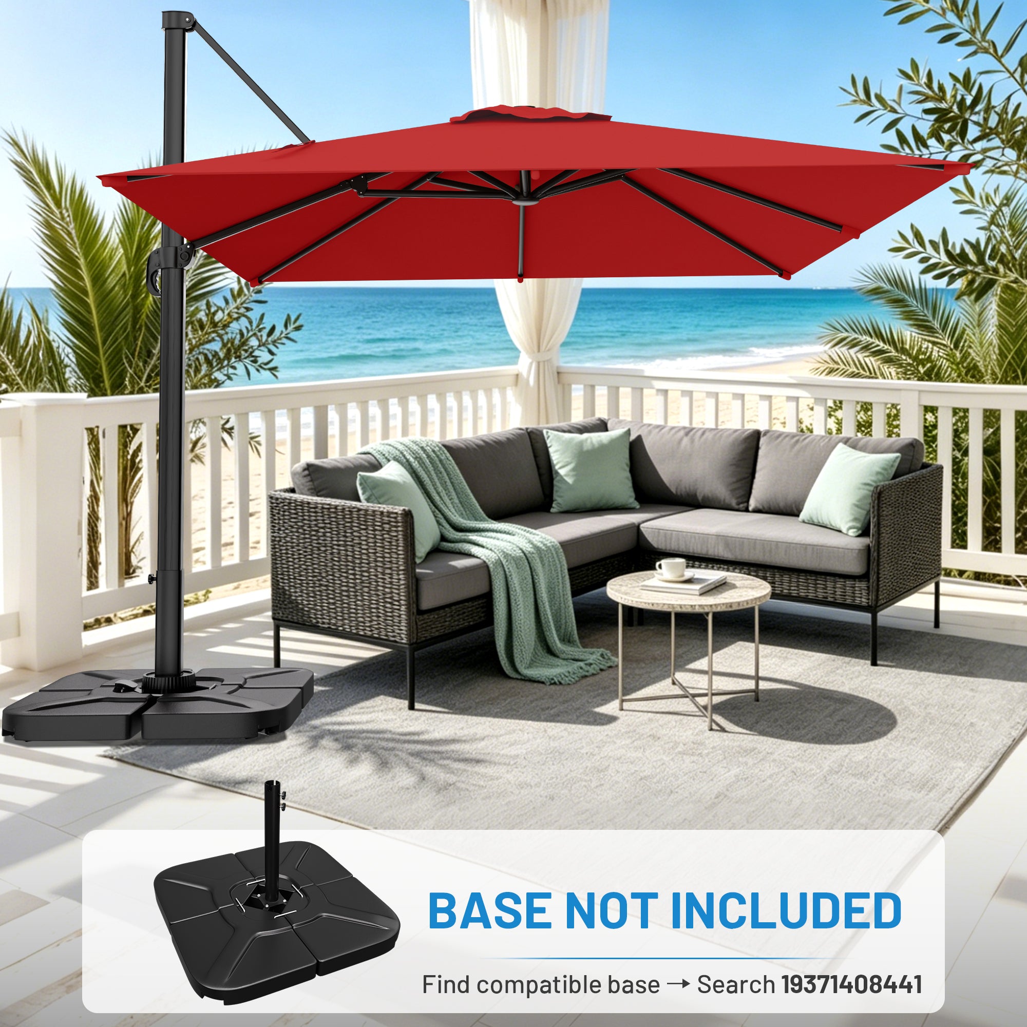 Easthome 10 × 10FT Square Cantilever Patio Umbrella, 360° Rotating Offset Umbrella with Crank, 8 ribs, Outdoor Hanging Roman Umbrella for Garden Deck Backyard