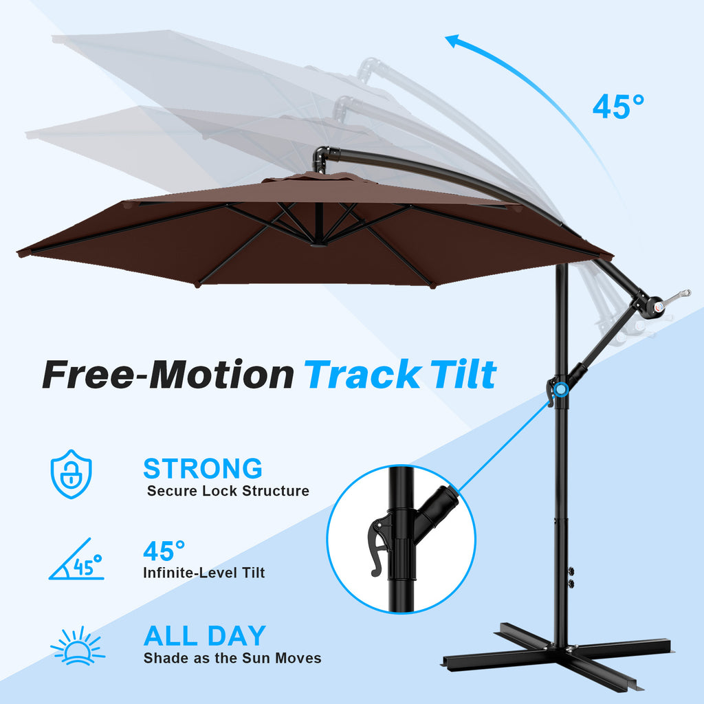 Easthome 10ft Offset Hanging Market Patio Umbrella for Backyard, Poolside, Lawn and Garden w/Easy Tilt Adjustment, Polyester Shade, 6 Ribs