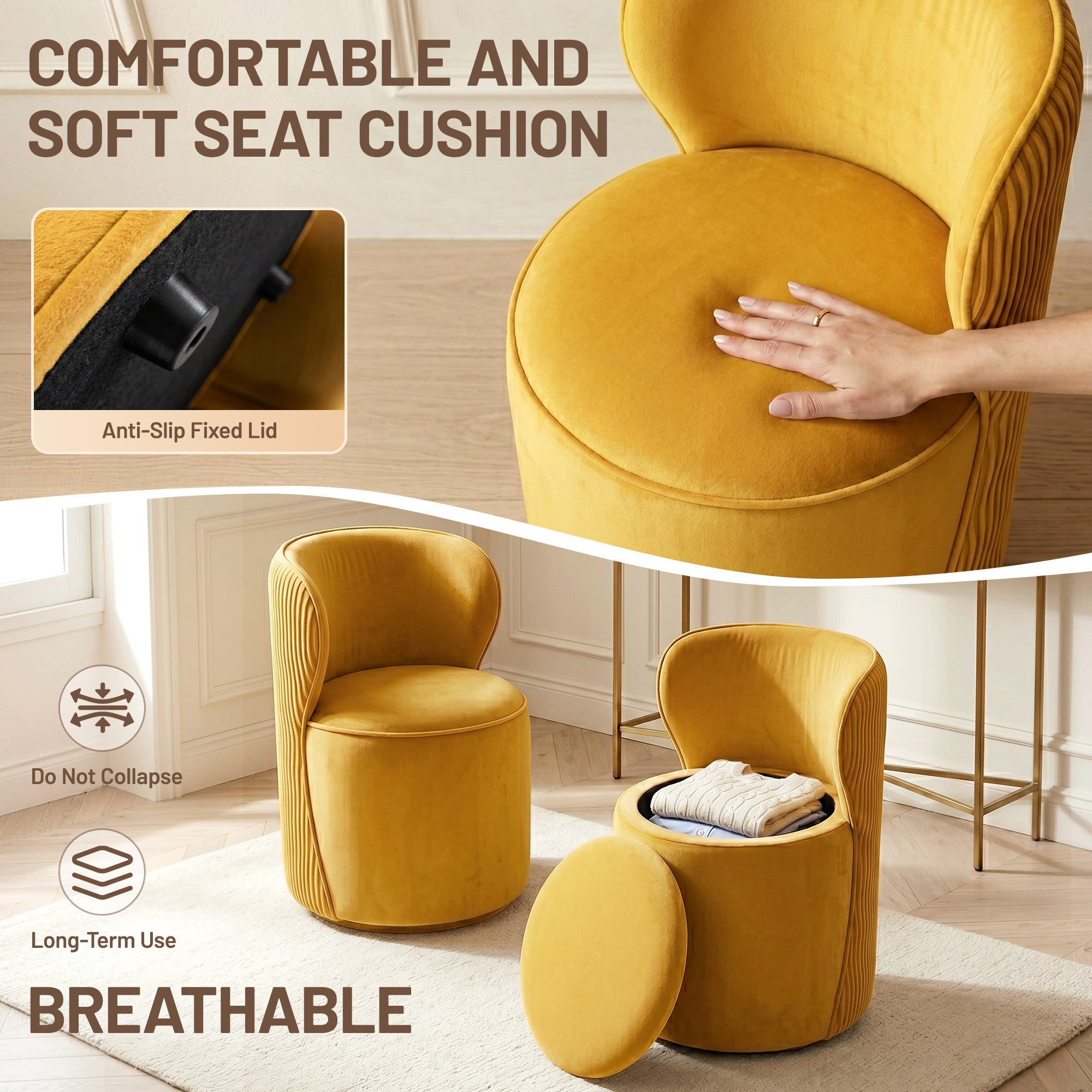 Easthome 360° Swivel Storage Vanity Stool, Hidden Storage Makeup Ottoman Chair for Bedroom, Study, Living Room, Dresser