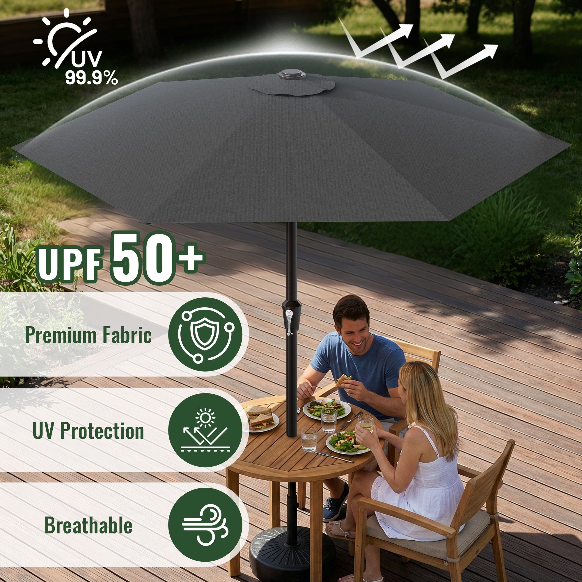 Easthome 9ft Patio Umbrella with Crank Lift System & 6 Sturdy Ribs Waterproof, Patio Table Umbrella Perfect for Poolside, Terrace, Beach and Outdoor Restaurant