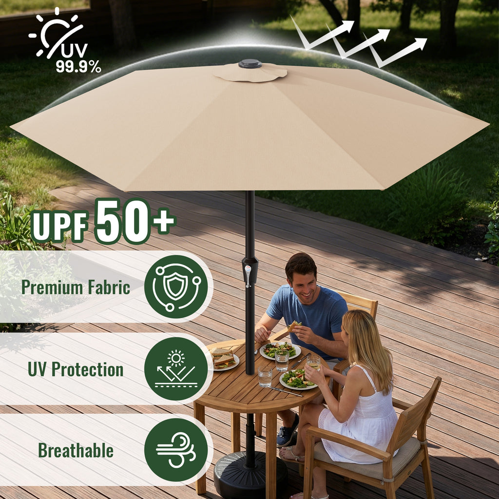 Easthome 9ft Patio Umbrella with Crank Lift System & 6 Sturdy Ribs Waterproof, Patio Table Umbrella Perfect for Poolside, Terrace, Beach and Outdoor Restaurant