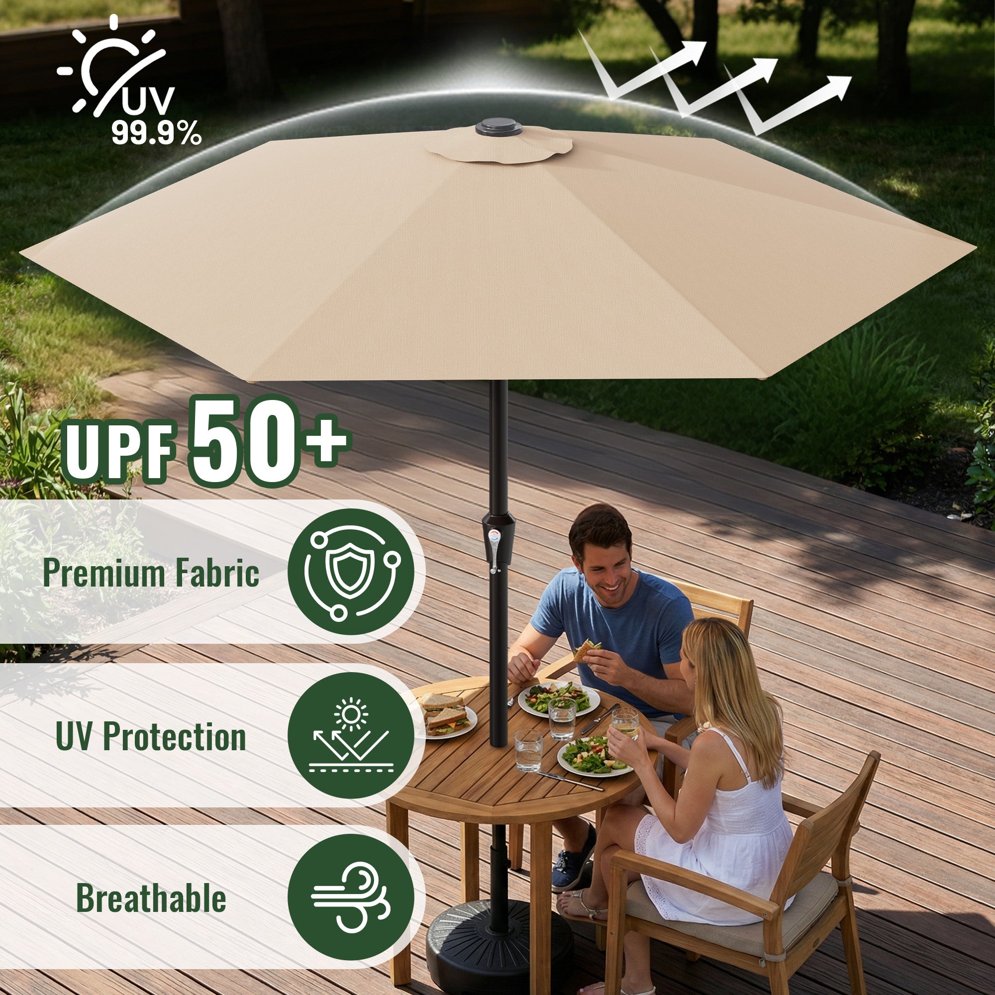 Easthome 9ft Patio Umbrella with Crank Lift System & 6 Sturdy Ribs Waterproof, Patio Table Umbrella Perfect for Poolside, Terrace, Beach and Outdoor Restaurant