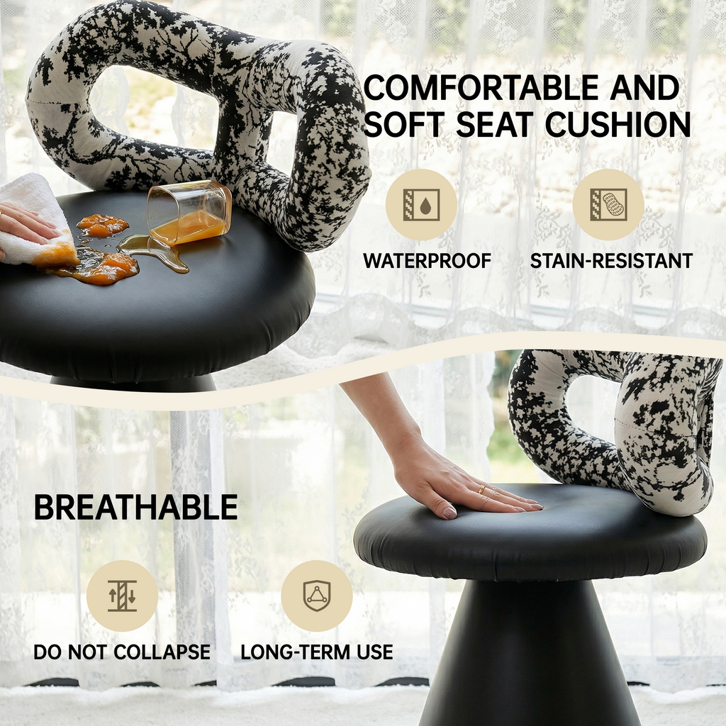 Easthome 360°Swivel Vanity Stool, Stain-Proof, Waterproof Round Bowtie Back Makeup Chair for Bedroom, Living Room, Vanity Room, Study