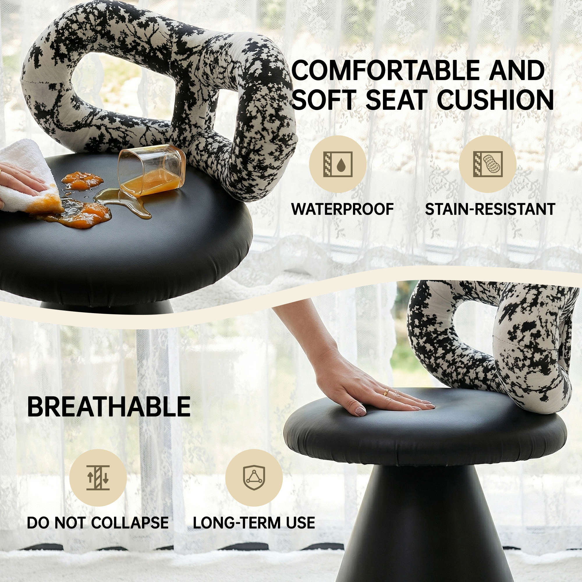 Easthome 360°Swivel Vanity Stool, Stain-Proof, Waterproof Round Bowtie Back Makeup Chair for Bedroom, Living Room, Vanity Room, Study