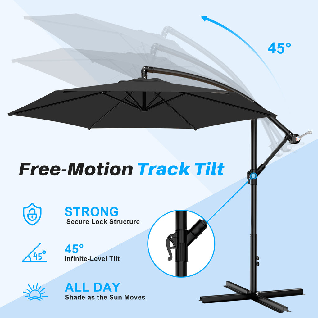 Easthome 10ft Offset Hanging Market Patio Umbrella for Backyard, Poolside, Lawn and Garden w/Easy Tilt Adjustment, Polyester Shade, 6 Ribs