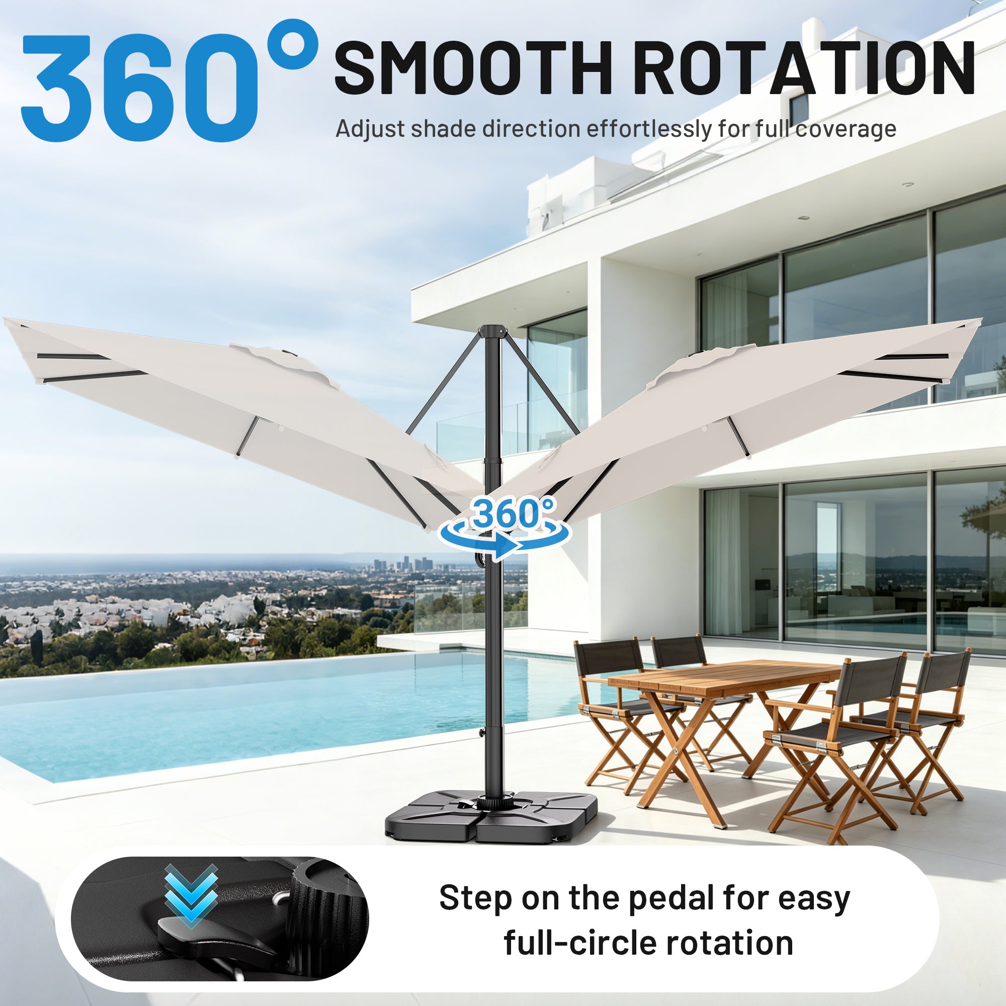 Easthome 10 × 10FT Square Cantilever Patio Umbrella, 360° Rotating Offset Umbrella with Crank, 8 ribs, Outdoor Hanging Roman Umbrella for Garden Deck Backyard