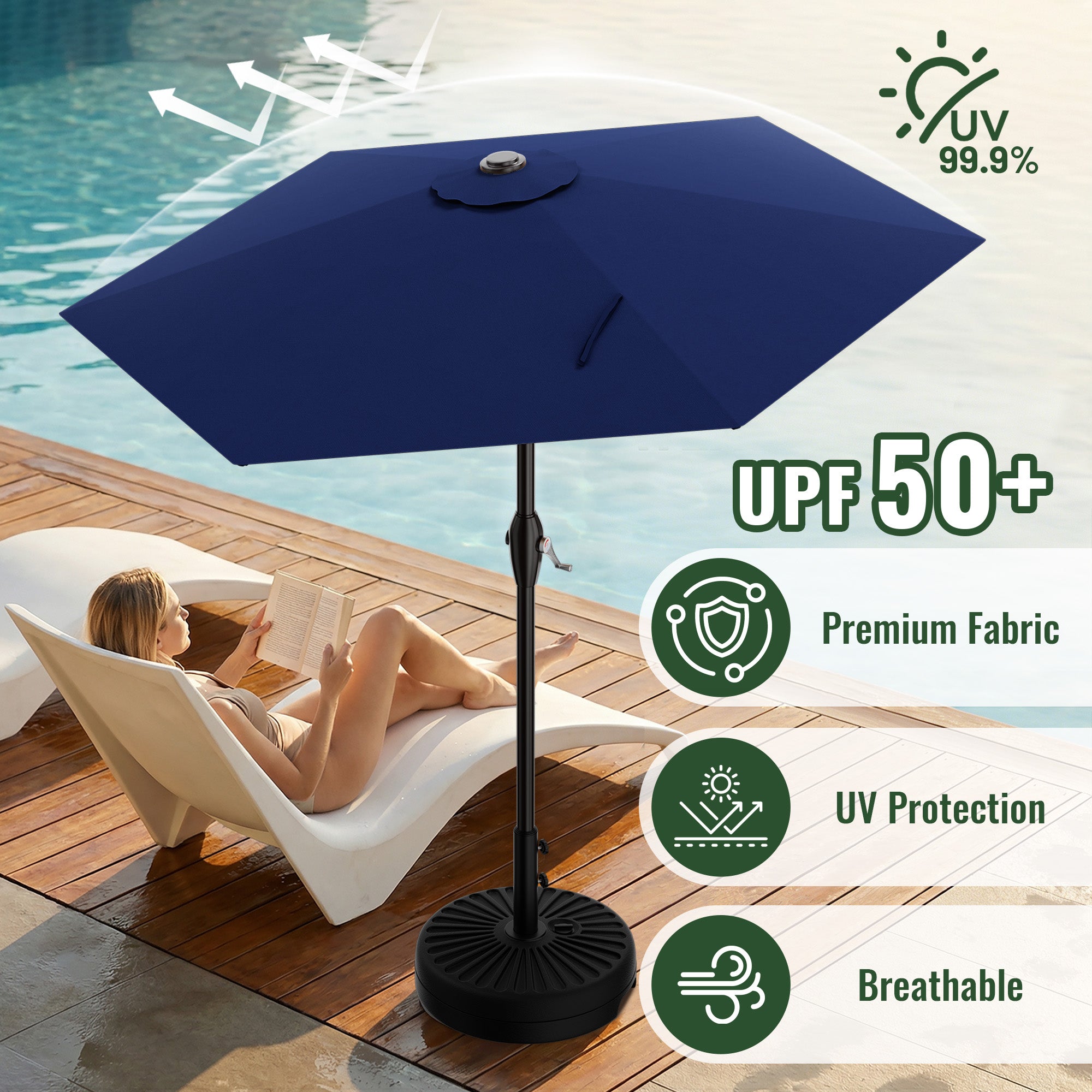 Easthome 7.5' Patio Umbrella Outdoor Table Market Umbrella with Smooth Crank handle, 6 Ribs, Backyard, Poolside, Garden