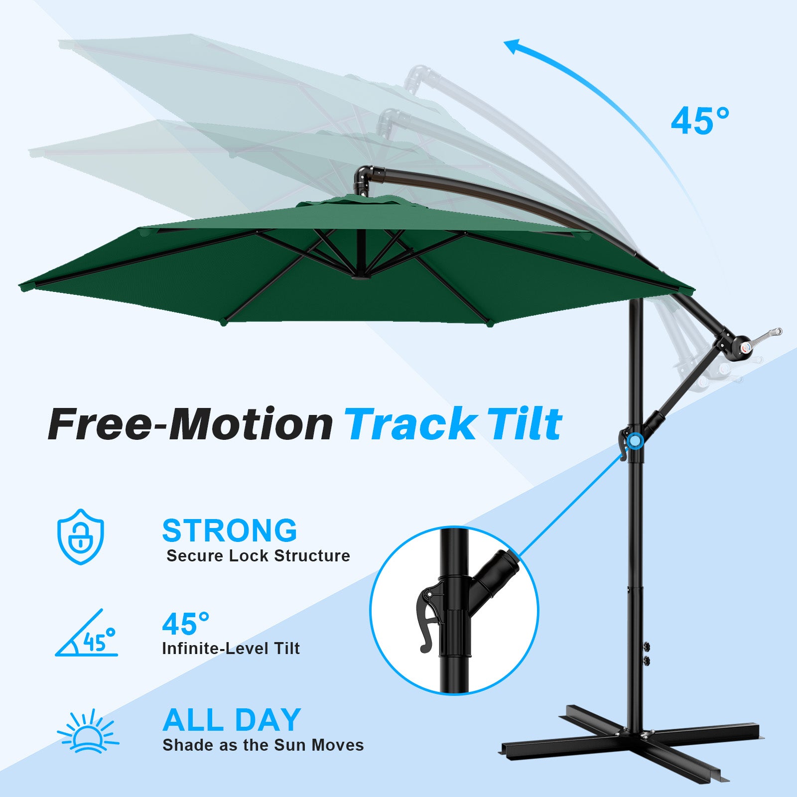 Easthome 10ft Offset Hanging Market Patio Umbrella for Backyard, Poolside, Lawn and Garden w/Easy Tilt Adjustment, Polyester Shade, 6 Ribs