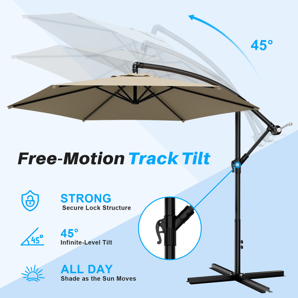 Easthome 10ft Offset Hanging Market Patio Umbrella for Backyard, Poolside, Lawn and Garden w/Easy Tilt Adjustment, Polyester Shade, 6 Ribs