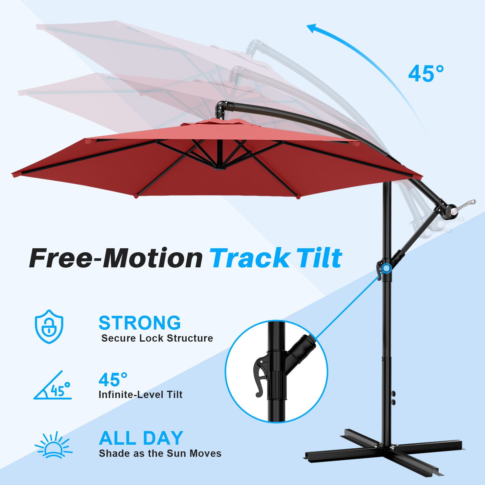 Easthome 10ft Offset Hanging Market Patio Umbrella for Backyard, Poolside, Lawn and Garden w/Easy Tilt Adjustment, Polyester Shade, 6 Ribs