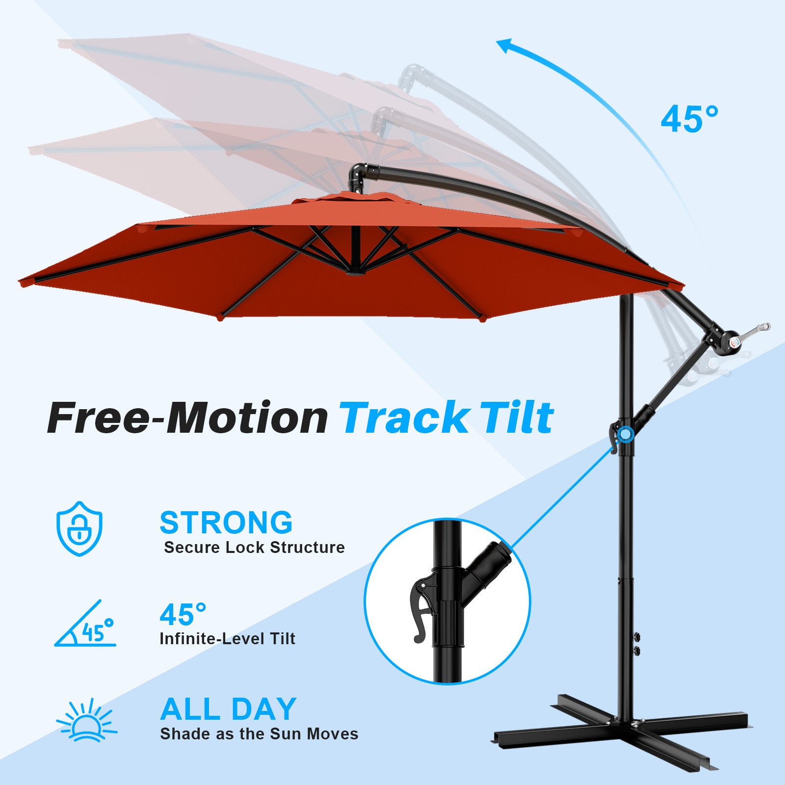 Easthome 10ft Offset Hanging Market Patio Umbrella for Backyard, Poolside, Lawn and Garden w/Easy Tilt Adjustment, Polyester Shade, 6 Ribs