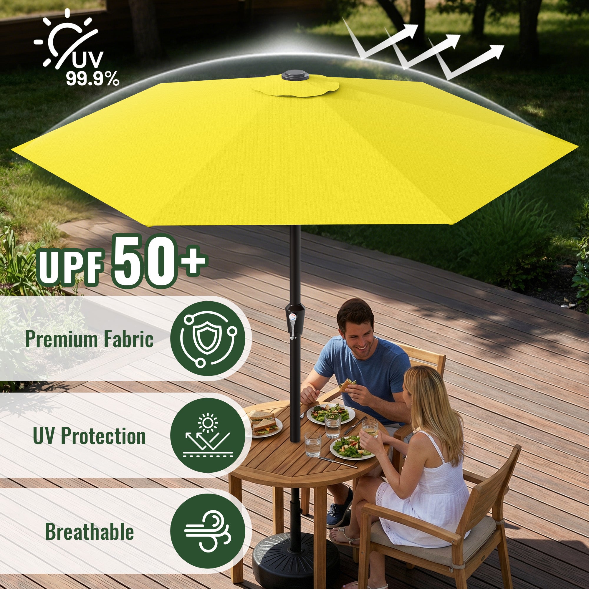 Easthome 9ft Patio Umbrella with Crank Lift System & 6 Sturdy Ribs Waterproof, Patio Table Umbrella Perfect for Poolside, Terrace, Beach and Outdoor Restaurant
