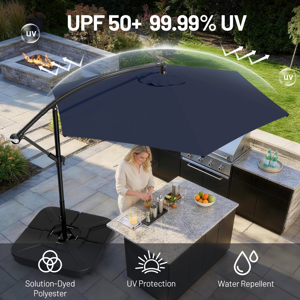 Easthome 10ft Solar LED Offset Hanging Market Patio Umbrella for Backyard, Poolside, Lawn and Garden w/Easy Tilt Adjustment, Polyester Shade, 6 Ribs