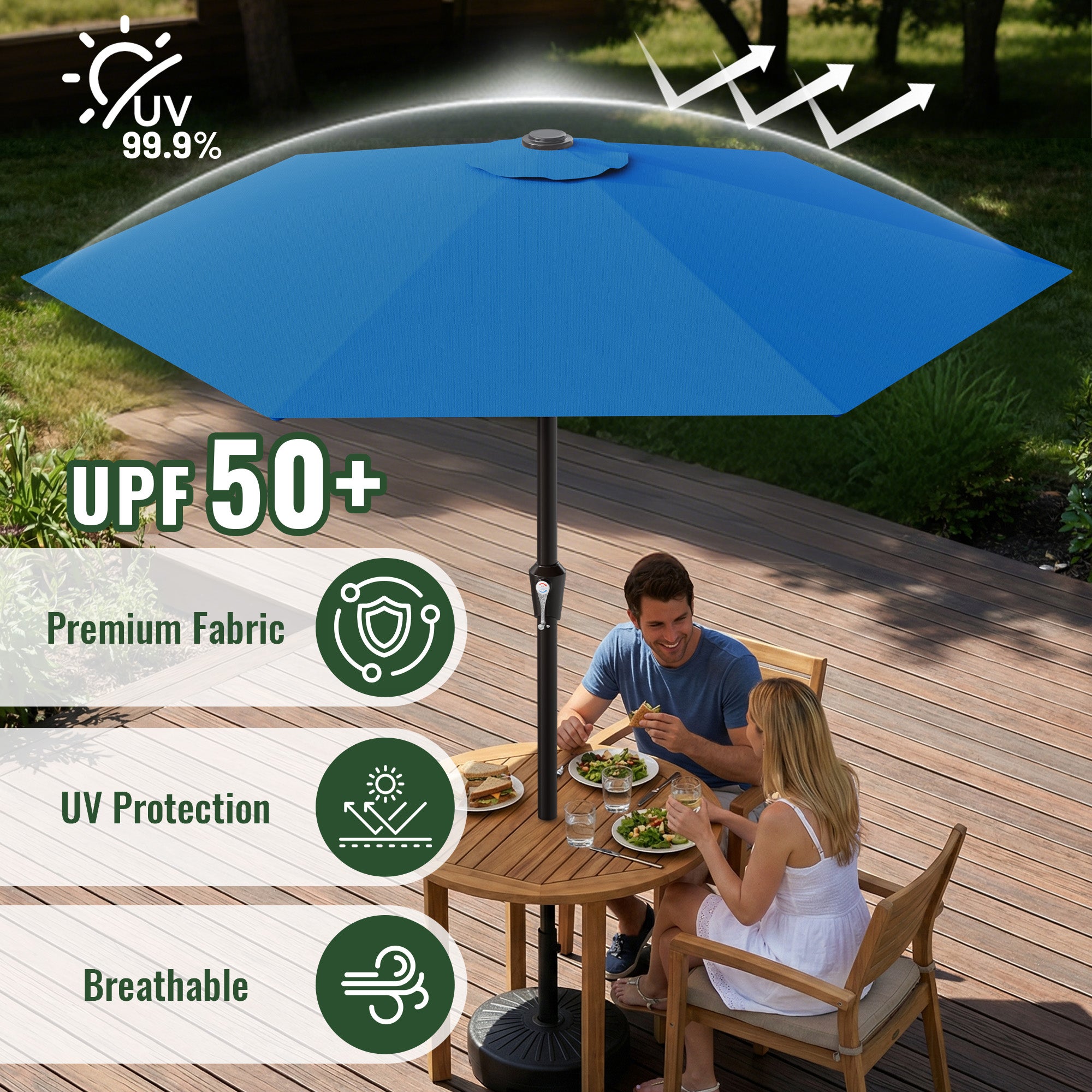 Easthome 9ft Patio Umbrella with Crank Lift System & 6 Sturdy Ribs Waterproof, Patio Table Umbrella Perfect for Poolside, Terrace, Beach and Outdoor Restaurant