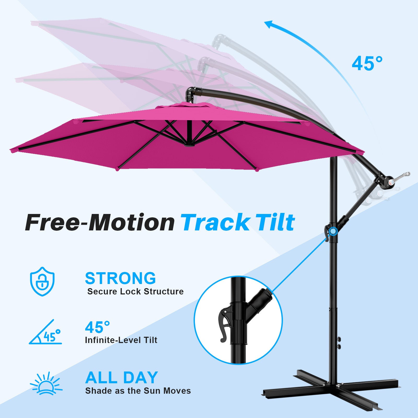 Easthome 10ft Offset Hanging Market Patio Umbrella for Backyard, Poolside, Lawn and Garden w/Easy Tilt Adjustment, Polyester Shade, 6 Ribs